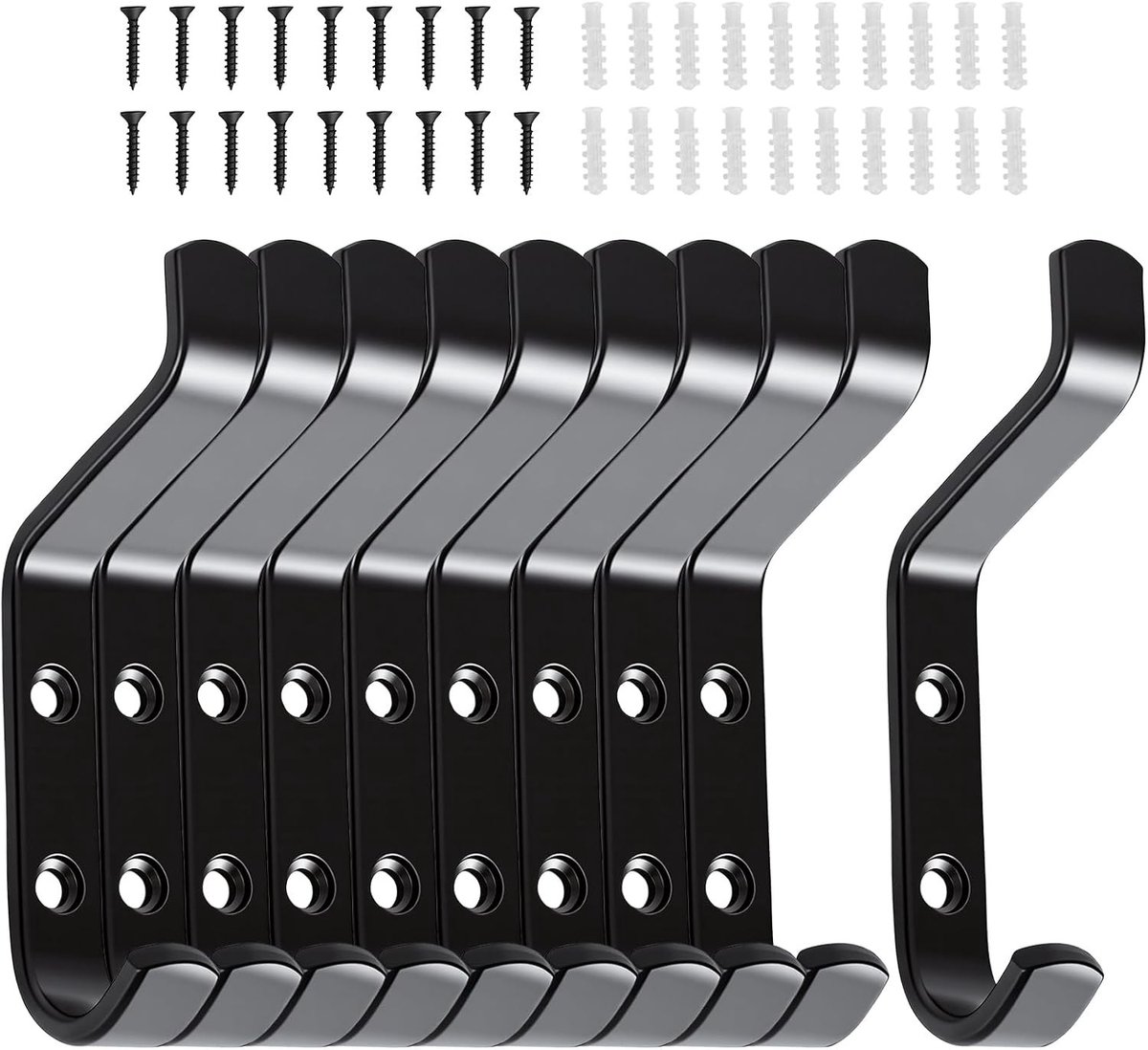 Wandkapstok Haken - Zwart - 10 x 4,3 x 1,3 cm - Aluminium Garderobehaken voor Muren - Voor Badkamer, Gang en Slaapkamer