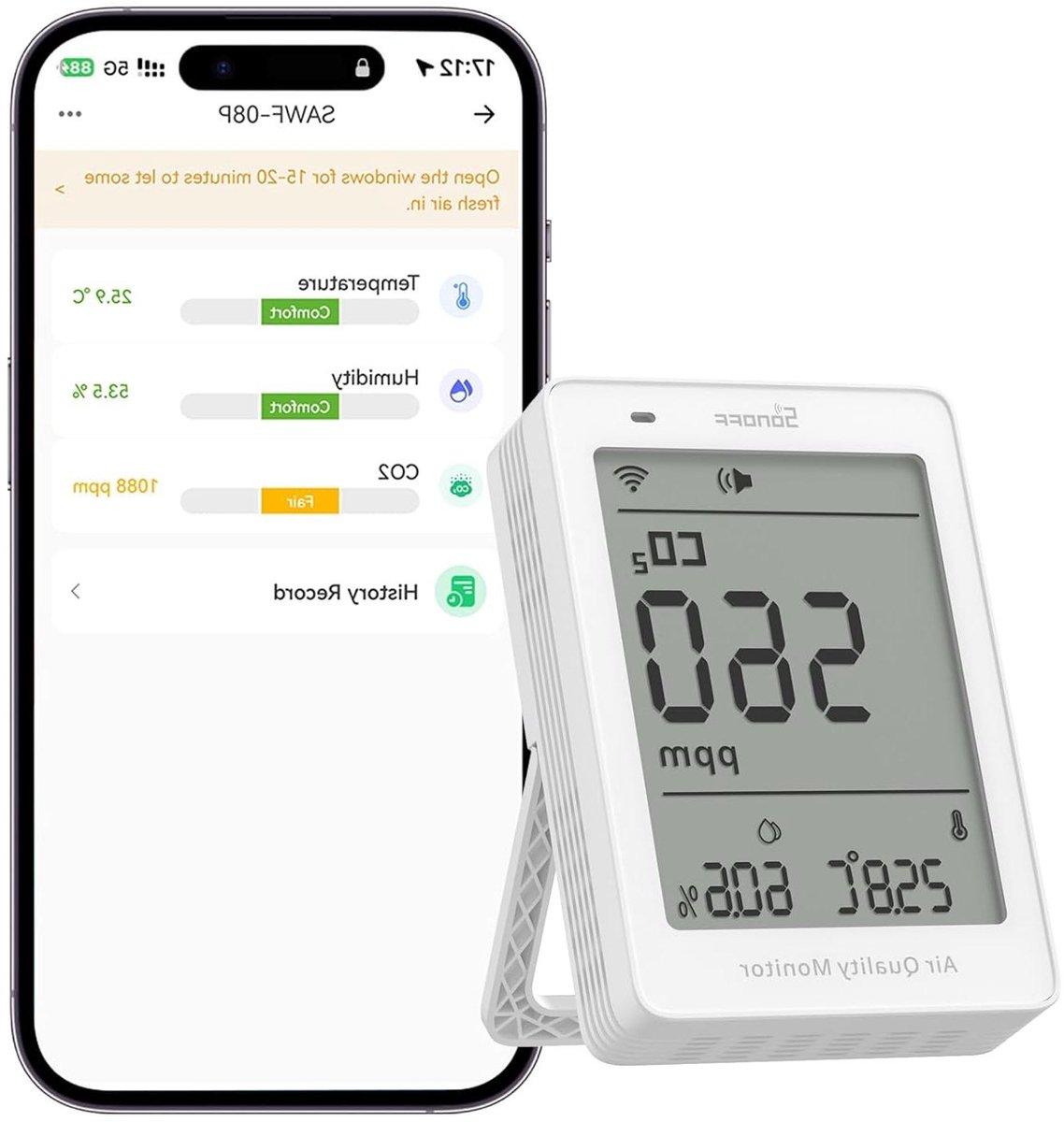 Luchtkwaliteit Monitor - CO2 Meter - Binnenklimaat Bewaken - Matter Compatibel - 6x10x14 cm - Wit