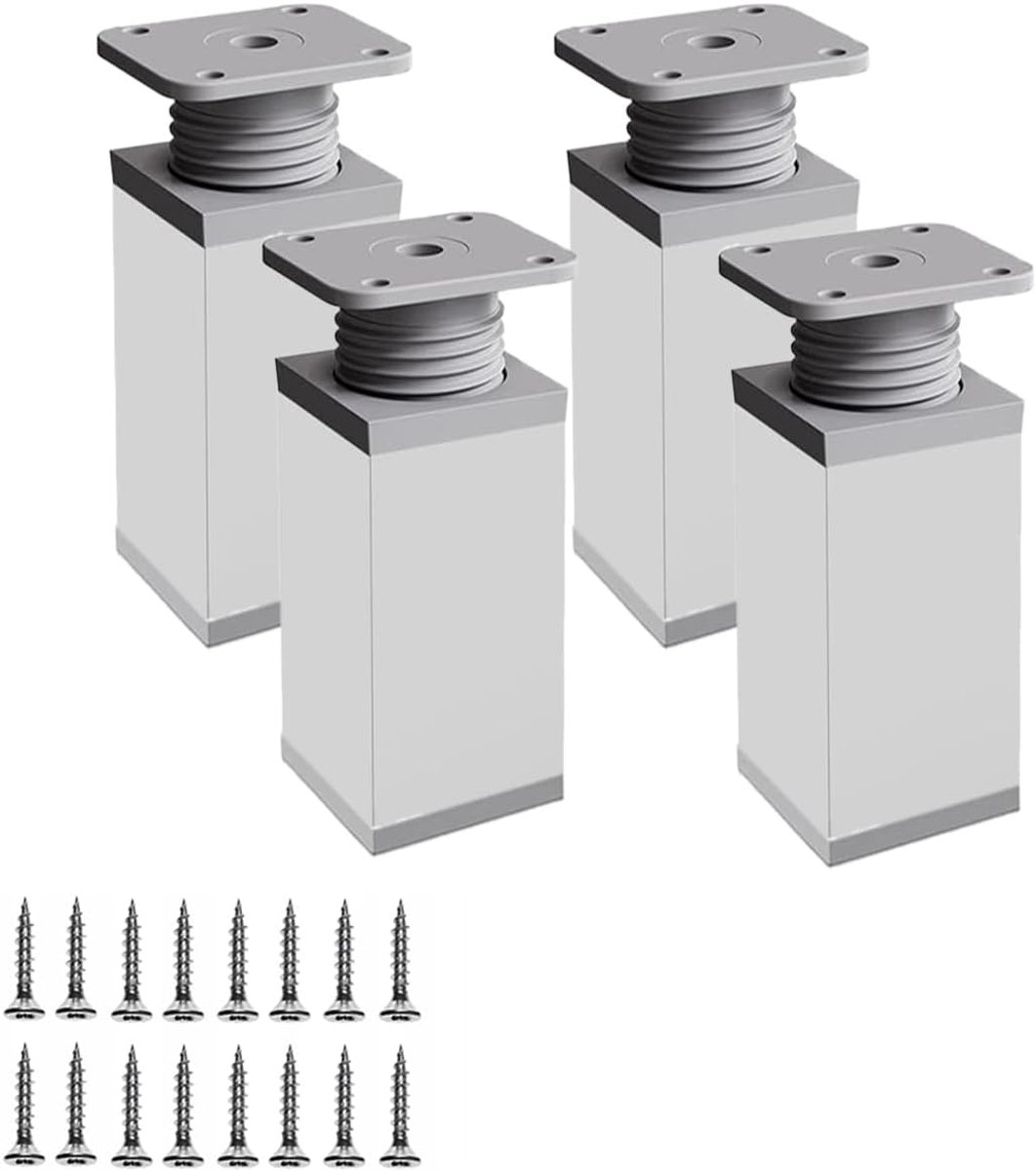 SnelShoppen - Verstelbare Meubelpoten Zilver 80 mm Set van 4 Hoogte Verstelbare Poten 0-20 mm voor Kasten, Banken, Bureau, Tafels en Bedden