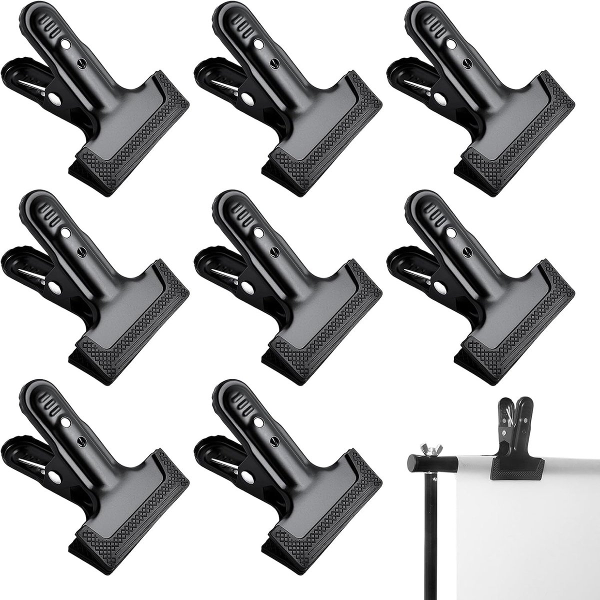 SnelShoppen - 8 Stuks Spring Clips Fotografie Achtergrond, Robuuste metalen klemmen met rubberen beschermhoes, Non-slip clips voor achtergronddrager,