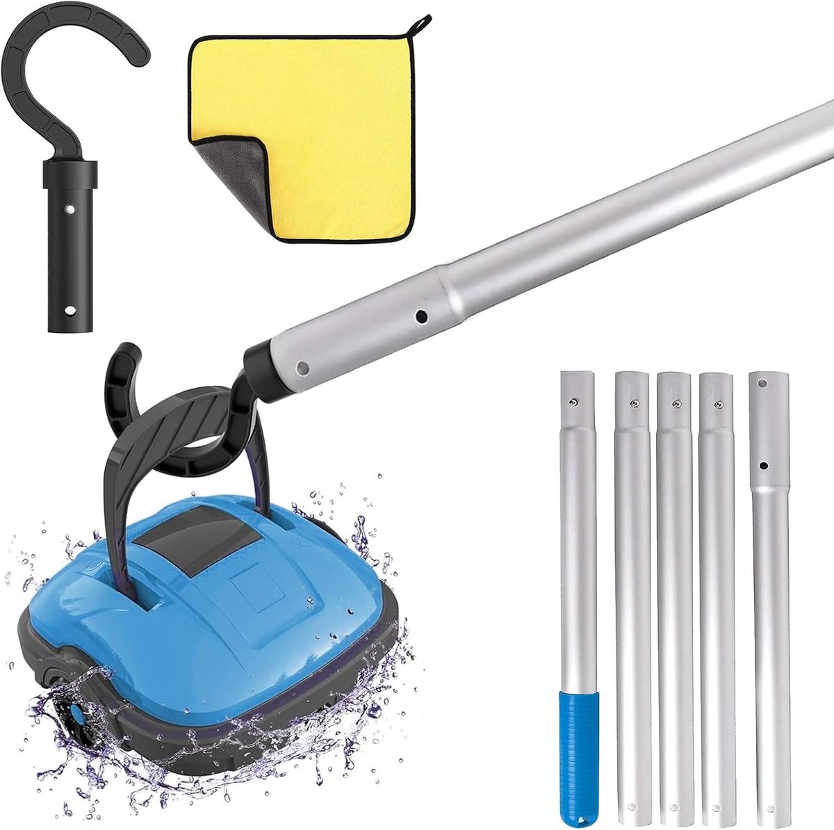 SnelShoppen - Pool Robot Accessoires met Haak - Aluminium Verlengbare Poolsteel tot 185 cm - 5 Verwijderbare Versterkingshaken voor Robotstofzuiger -