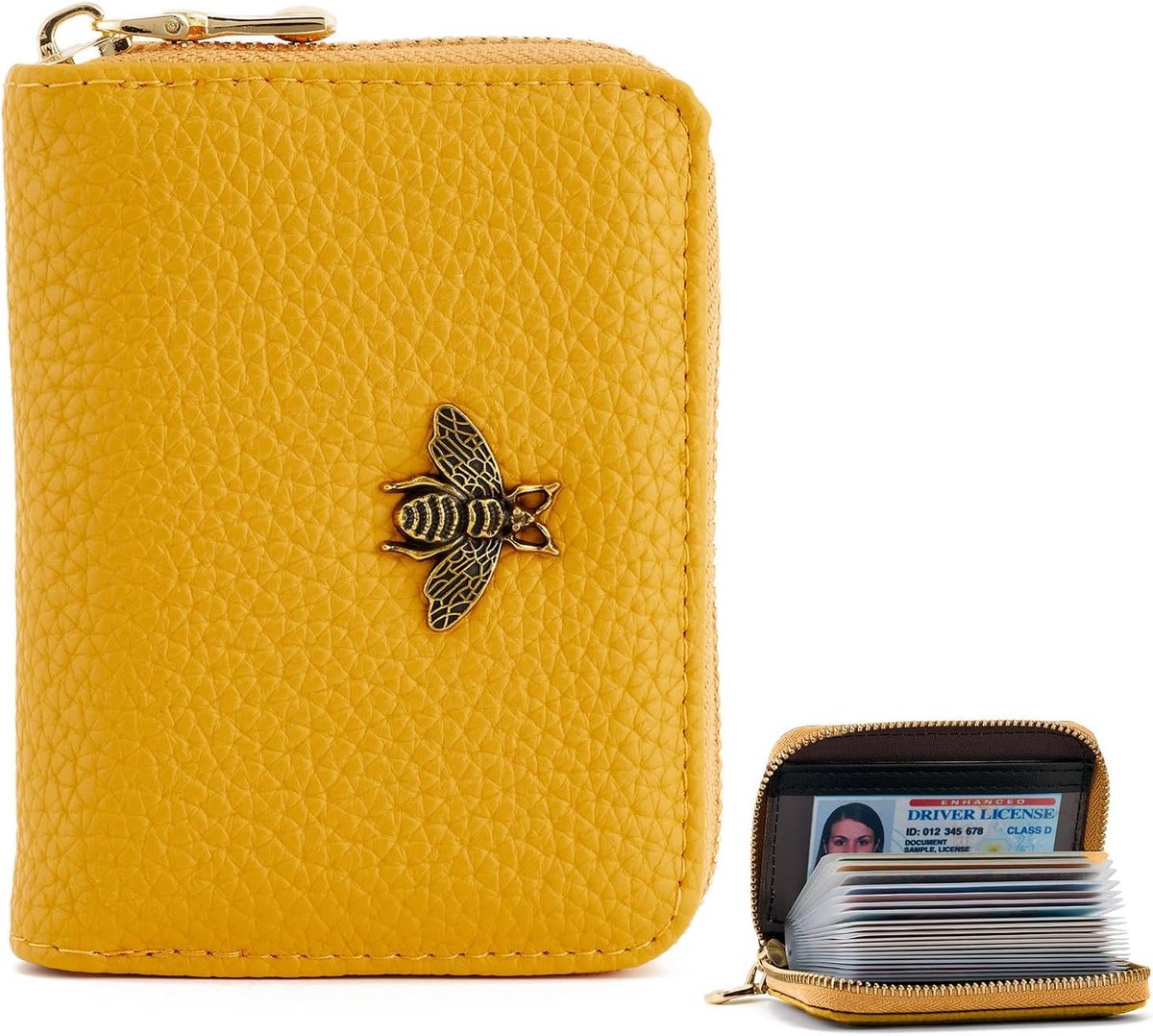 QIUTIMIY Women's Credit Card Holder RFID Protection Wallet Zip Wallet Card Holder Professional Use, Yellow - ShopVlot