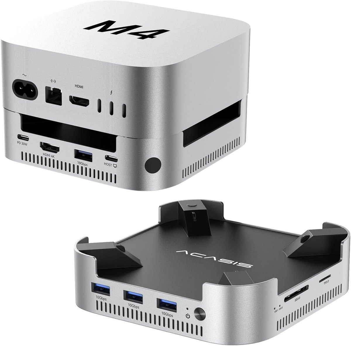 SnelShoppen - Mac mini M4 Dock Dual Bay NVMe SSD Behuizing USB C Docking Station Aluminium HDMI Hub voor Mac mini M4 en M4 Pro, 4K60 HDMI, 30W PD, 4 U