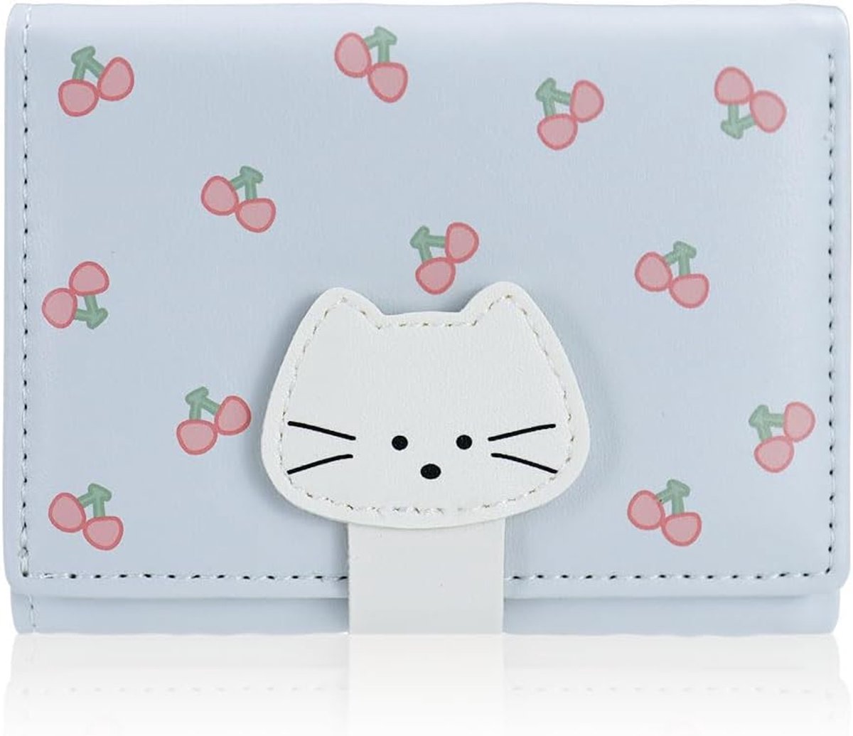 Dames portemonnee kleine schattige katten portemonnee - leer - drievoudige kaartenhouder - ruim interieur - ShopVlot