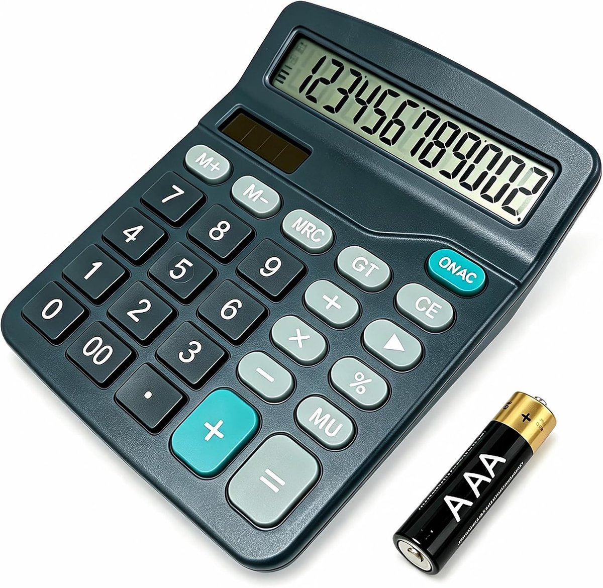 Bobypet - Basic Calculator - 12 Cijferig Groot Display - Rekenmachine op Zonne-energie en Batterij - Met Grote Knoppen voor Kantoor, School en Thuis - Zwart
