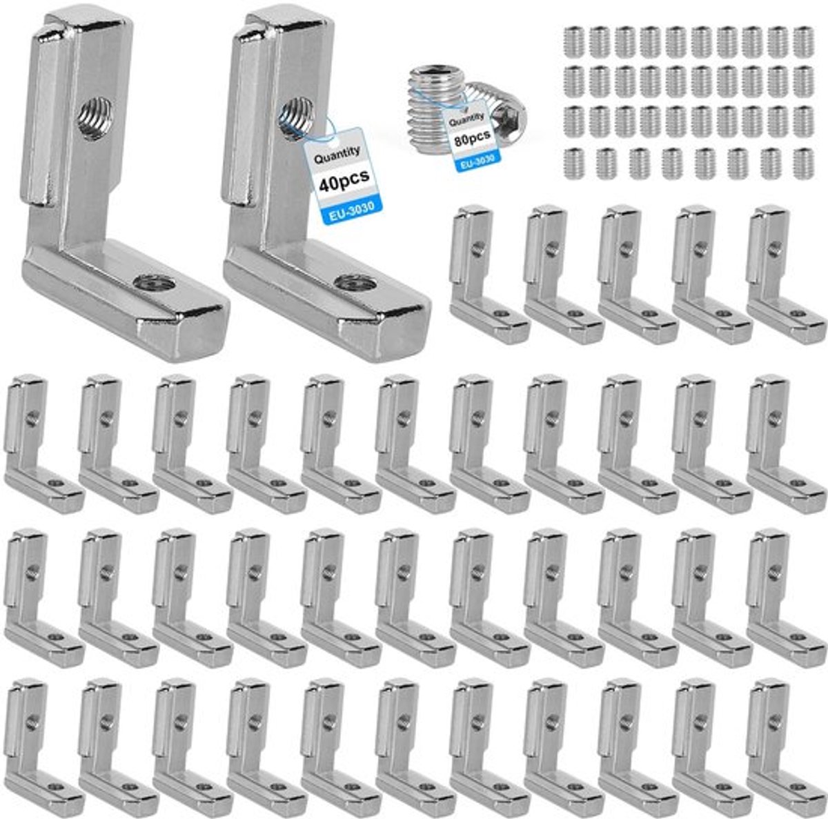 Hoekverbinder 90° - 40 Stuks - Zinklegering - Inclusief Schroeven - Voor T-groef Profiel - Duurzaam en Corrosiebestendig - Hoekmoer