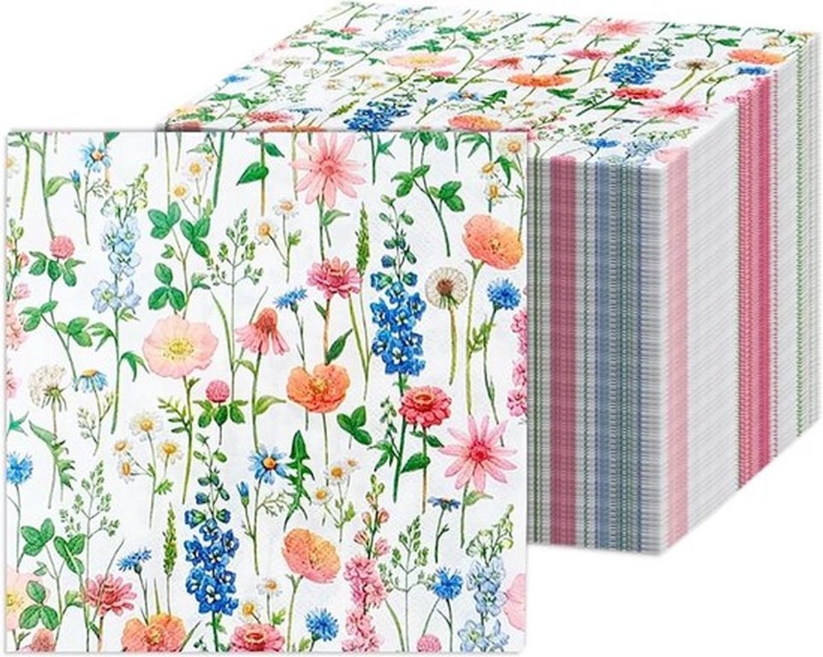 Kleurrijke bloemenservetten, 20 stuks, 16,5 x 16,5 cm, wegwerpservetten voor feesten, decoratie voor babyshowers, verjaardagen en bruiloften
