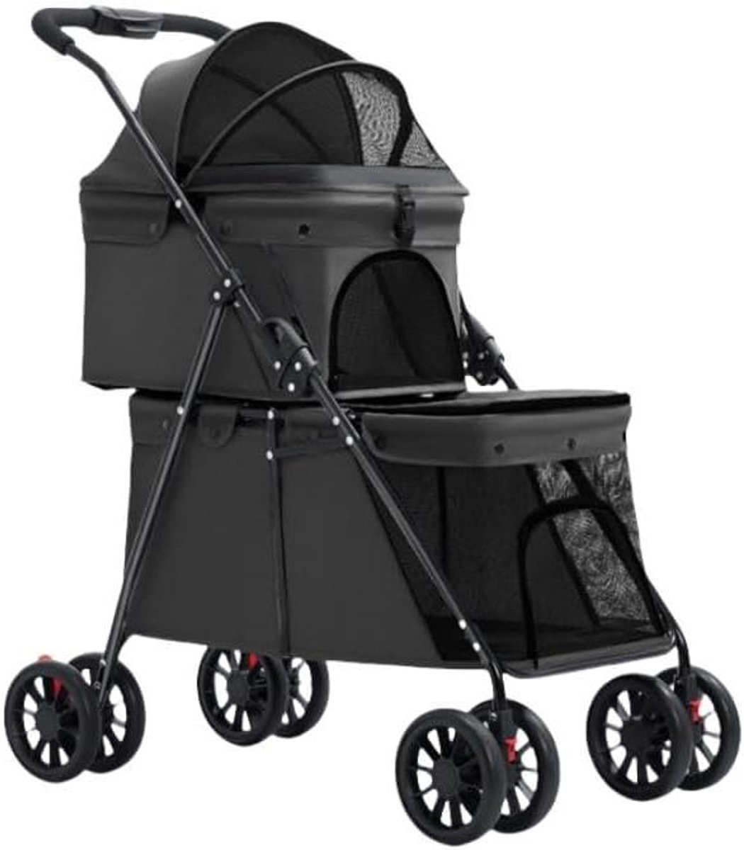 Huisdieren Kinderwagen - Hondenbuggy Kattenwagen - Comfortabel Reizen - Afneembare Reisdrager - 67 x 50 x 95 cm - Zwart