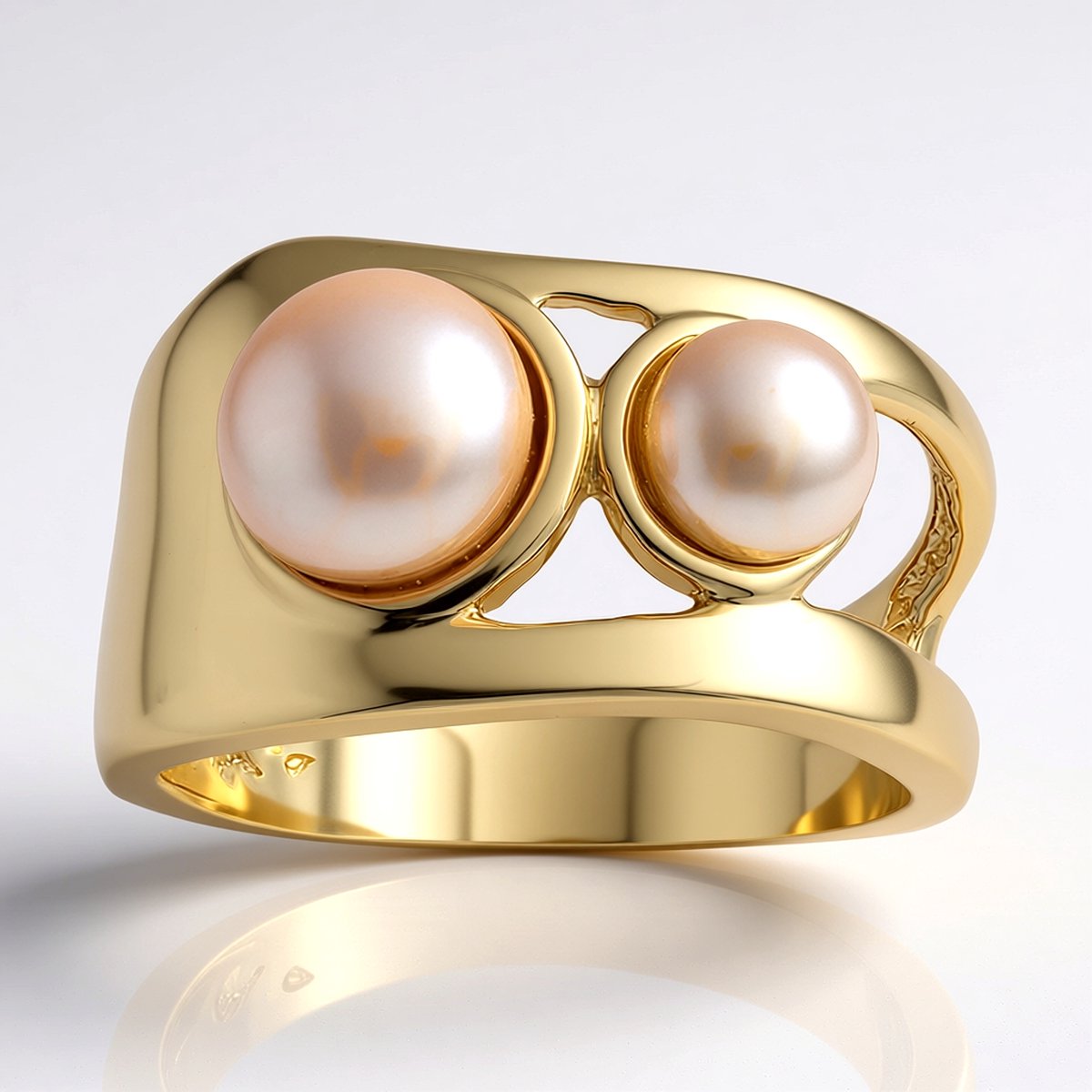 Cavill - Moderne zilveren ring - 925 sterlingzilver met vergulde afwerking - Perzikkleurige zoetwater parel 7+5 mm - Elegante asymmetrische ring