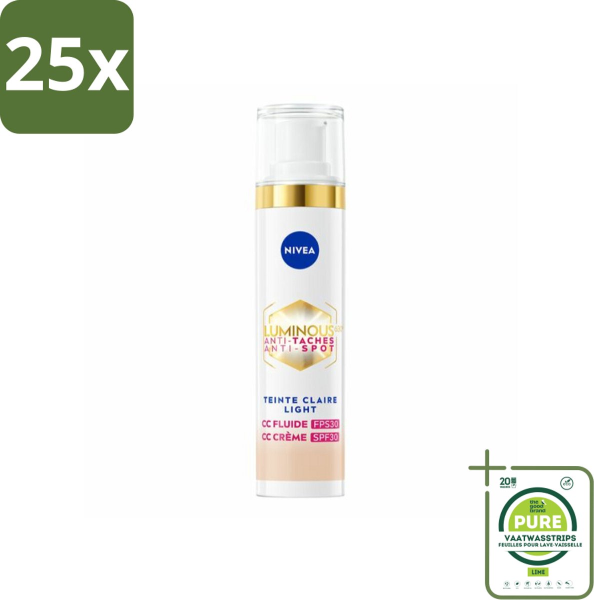 25 x NIVEA - Cellular LUMINOUS630 CC Crème Licht - Gekleurde Dagcrème - Tegen Pigmentvlekken - SPF 30 - 40 ml - Grootverpakking - Gekleurde Dagcrème - Anti-pigmentvlekken - CC Cream - NIVEA Cellular LUMINOUS630 - SPF 30
