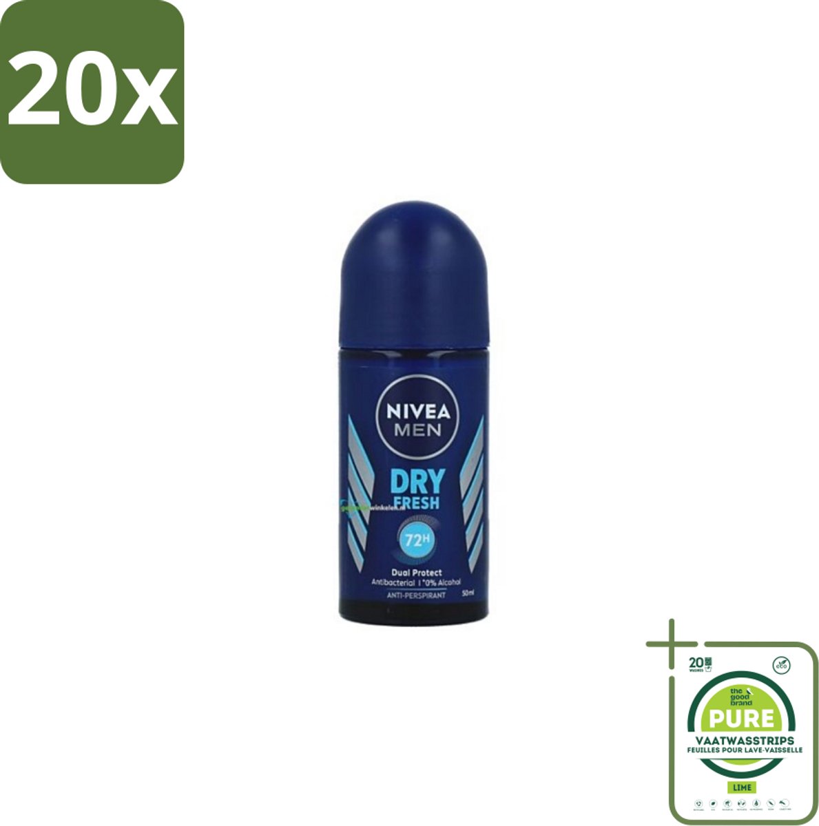 20 x NIVEA MEN - Deodorant Roller - Dry Fresh - 50 ml - Grootverpakking - Deodorant Voor Mannen - Droge Huid - Anti-transpirant - Frisse Geur - 48 Uur Bescherming