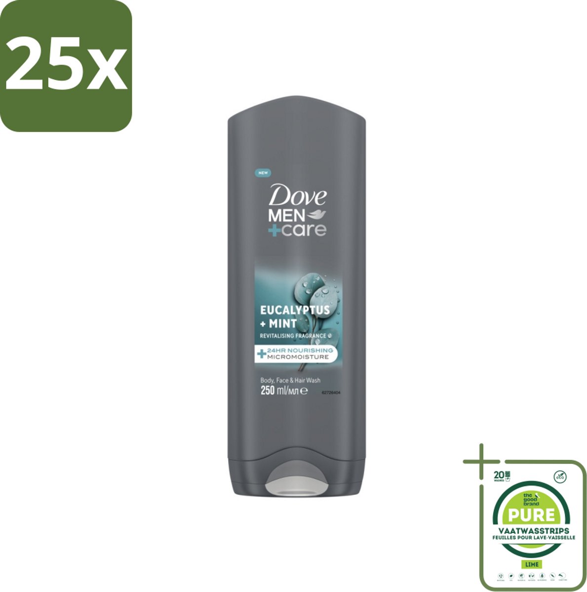25 x Dove Men+Care Douchegel - Eucalyptus & Mint - 250 ml - Grootverpakking - Douchegel - Mannen - Verzorging - Hydratatie - Eucalyptus