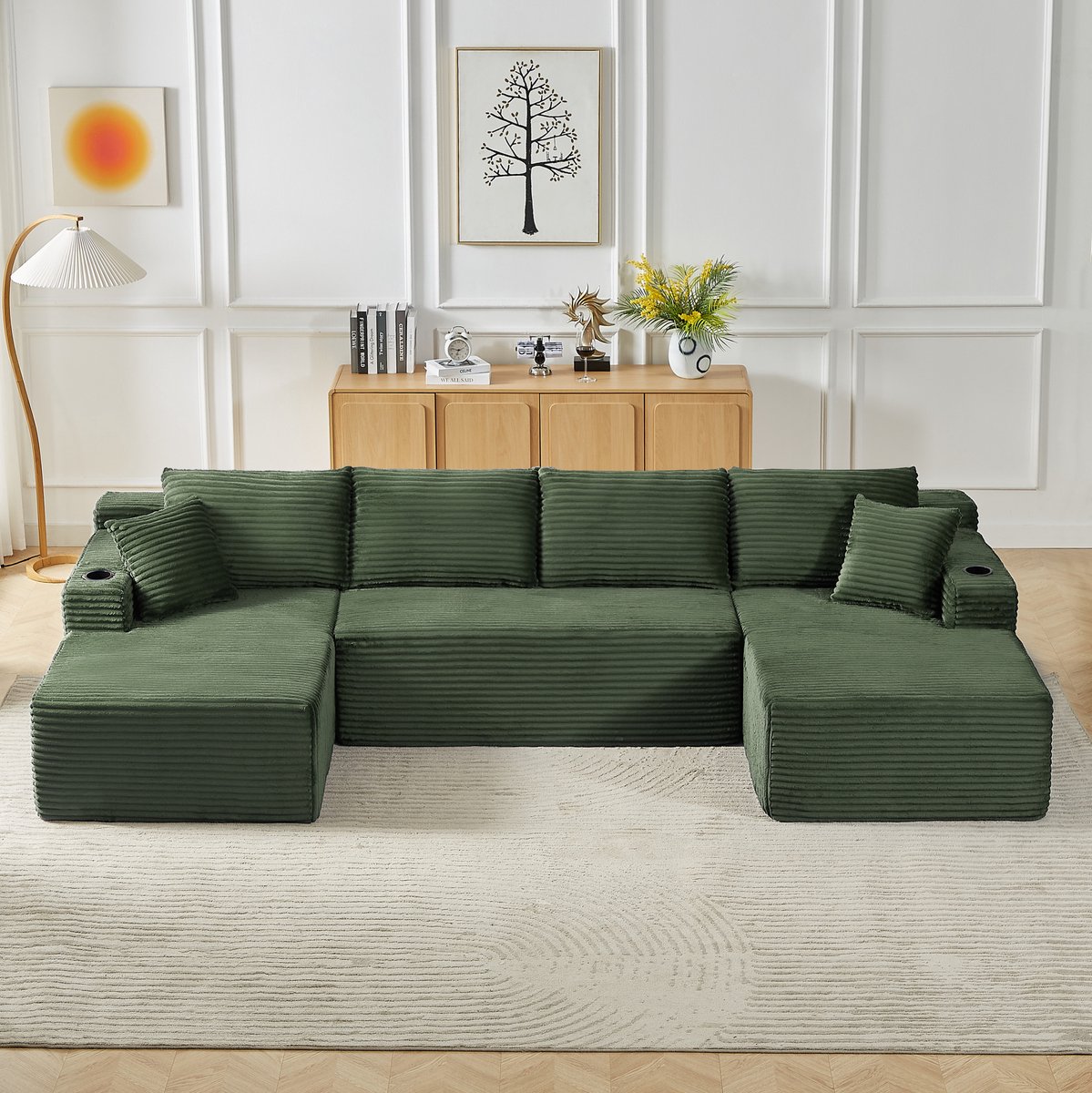 MIVRAY Bank U-bank 6-Zits - Modulaire Loungebank Met Diepe Zitting En Zonder Montage - Voor Woonkamer - Corduroy - Groen