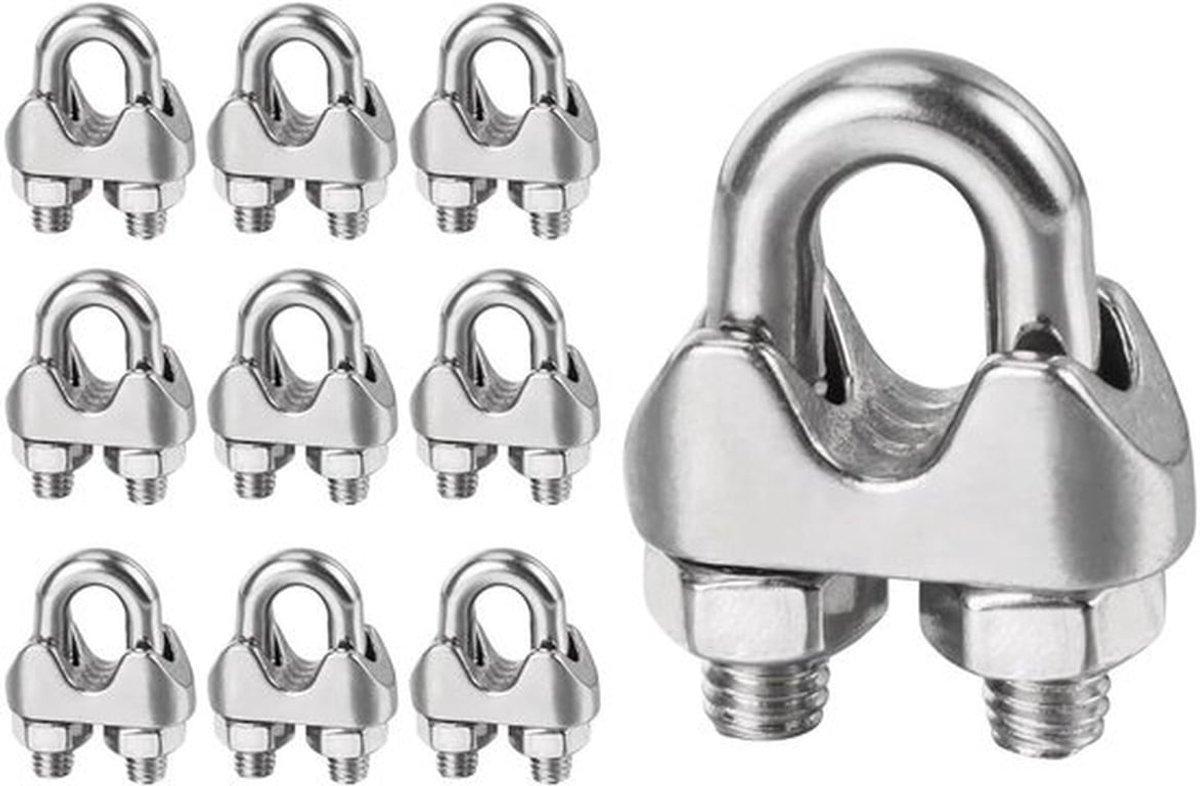 Set van 10 U-vormige kabelclips van roestvrij staal, ideaal voor het bevestigen van kabels, kledinglijnen en draadkoorden, duurzaam en sterk