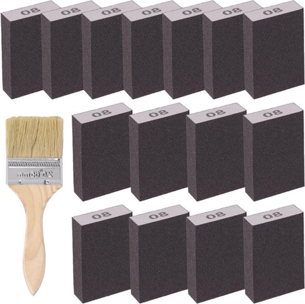16-delige Schuur Spons Set van 80 Grit - Herbruikbare Schuurblokken en Borstel voor Houtbewerking, Droogwand en Metaal Polijsten