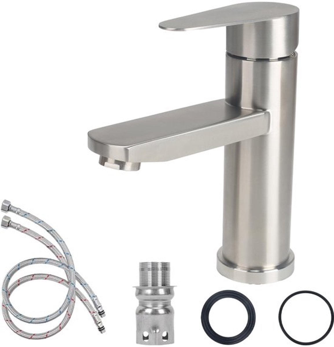 Mengkraan Badkamer - Roestvrij Staal - Elegante Wastafelkraan - Zilver - Bidetkraan voor Warm en Koud Water - Ideaal voor Beperkte Ruimte...