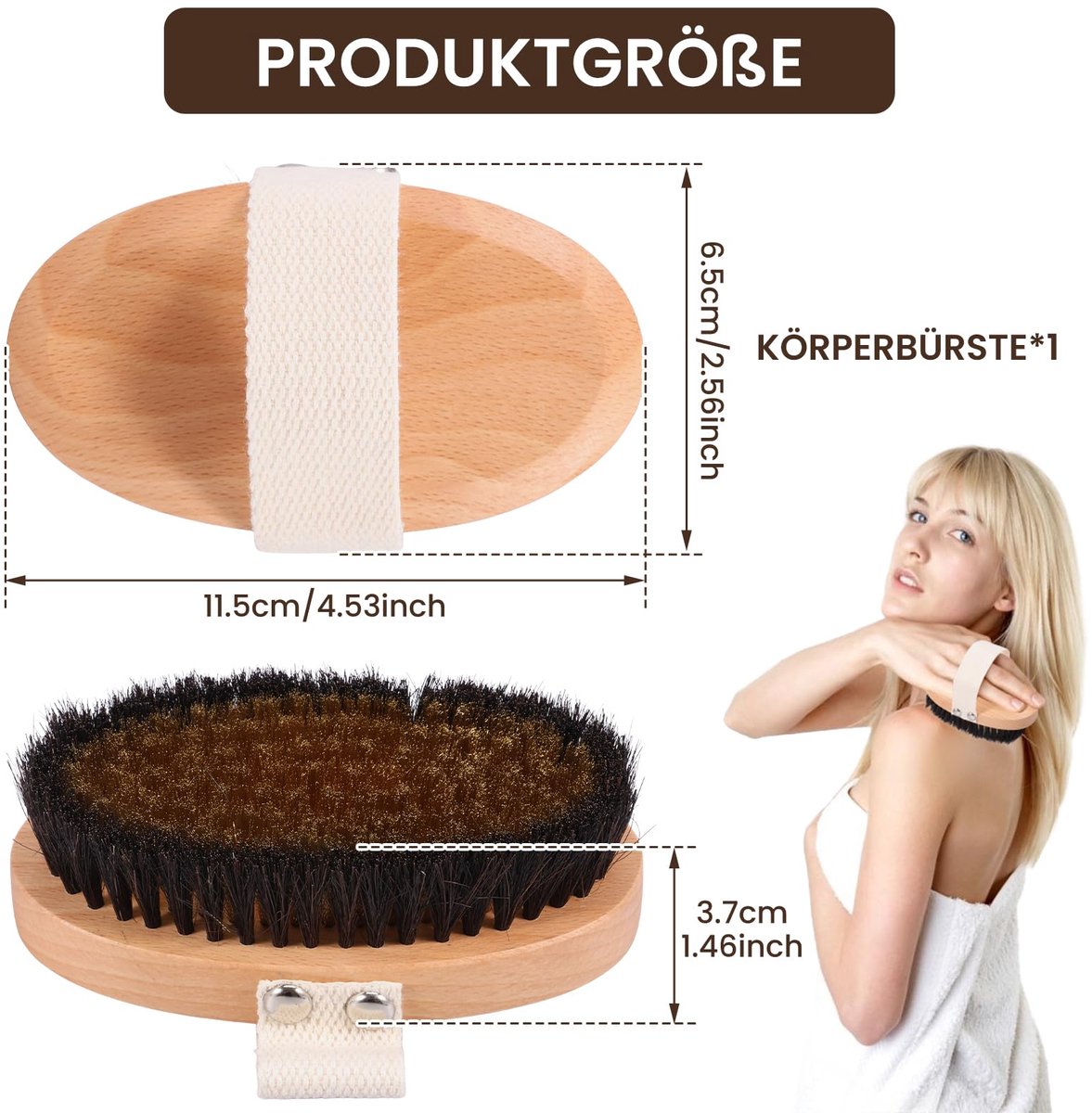 SnelShoppen - Lichaamsborstel met Koperdraden, Houten Droge Borstel voor Lymfedrainage, Anti-Cellulitis Massage, Natuurlijke Haren, Verbeterde Doorblo