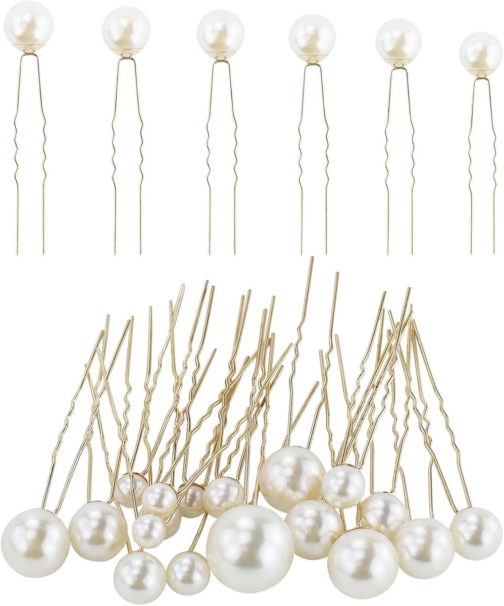 18 Piece Pearl Hair Clips Set for Bridal Beads, Pearl Hair Pins U Shape Pearl Hair Clips Set for Wedding, Bride - ShopVlot