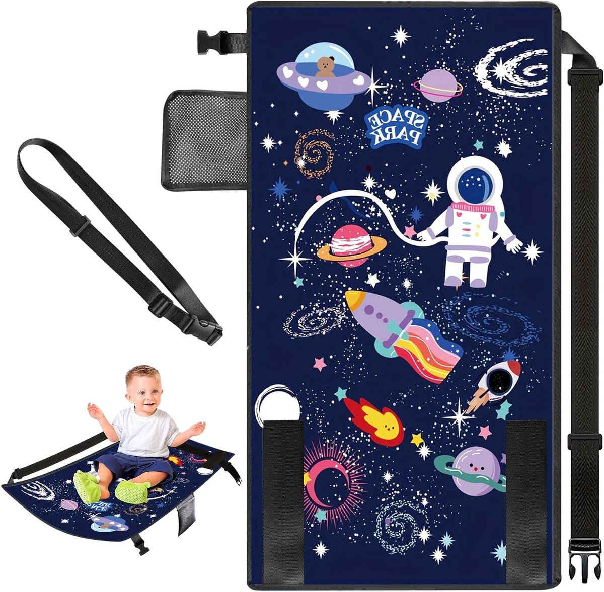 Kinder Vliegtuig Voetsteun - Reisbed - Comfortabel Reizen - Draagbaar en Compact - 79x44 cm - Blauw