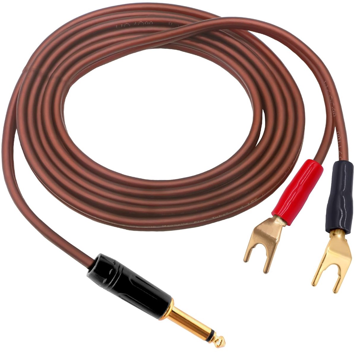SnelShoppen - 1/4 TS naar Y Spade Plug Luidspreker Kabel, 6.35mm Mono naar 2Y Spade Plug Adapter Audiokabel, OFC HiFi Luidspreker Kabel voor Versterke