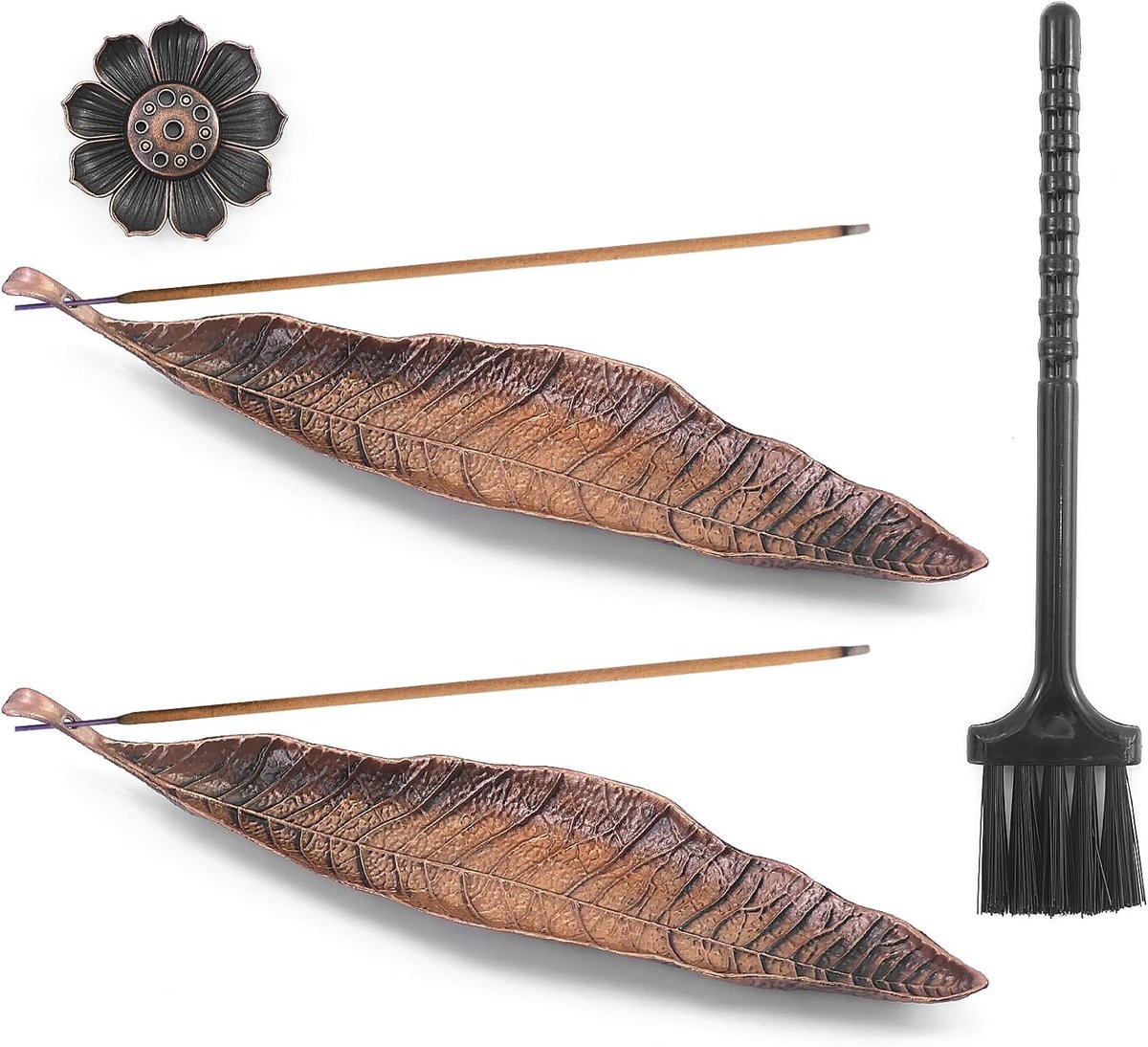 Pack of 2 Bronze Incense Stick Holders, Metal Leaves, Incense Burner Ash Catcher, Ash Suitable for Incense Sticks - ShopVlot