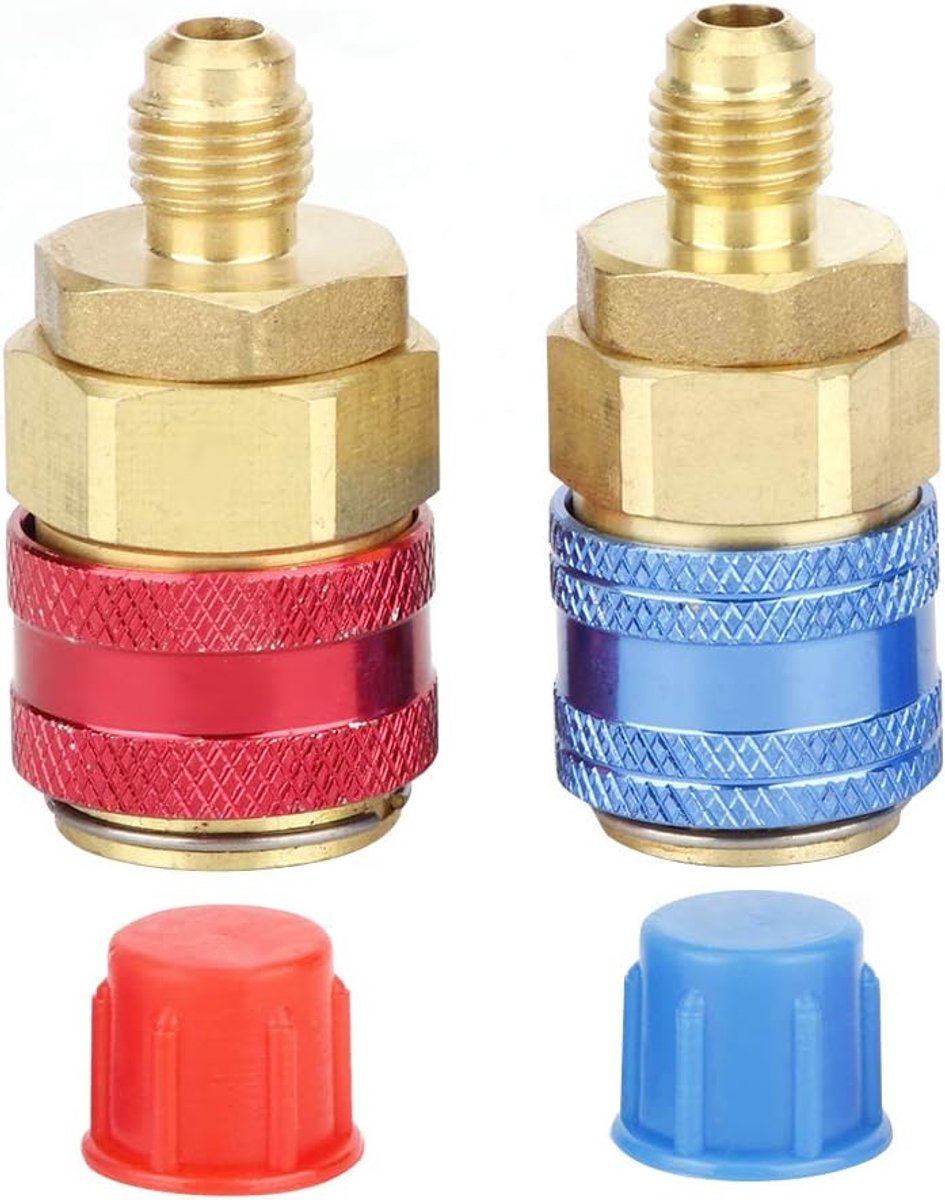 SnelShoppen - R134A Hoge Laag Druk Snelle Koppeling Connector voor Auto Airconditioning Koelmiddel, Aluminium en Messing, Precisie Ontwerp, Rood en Bl