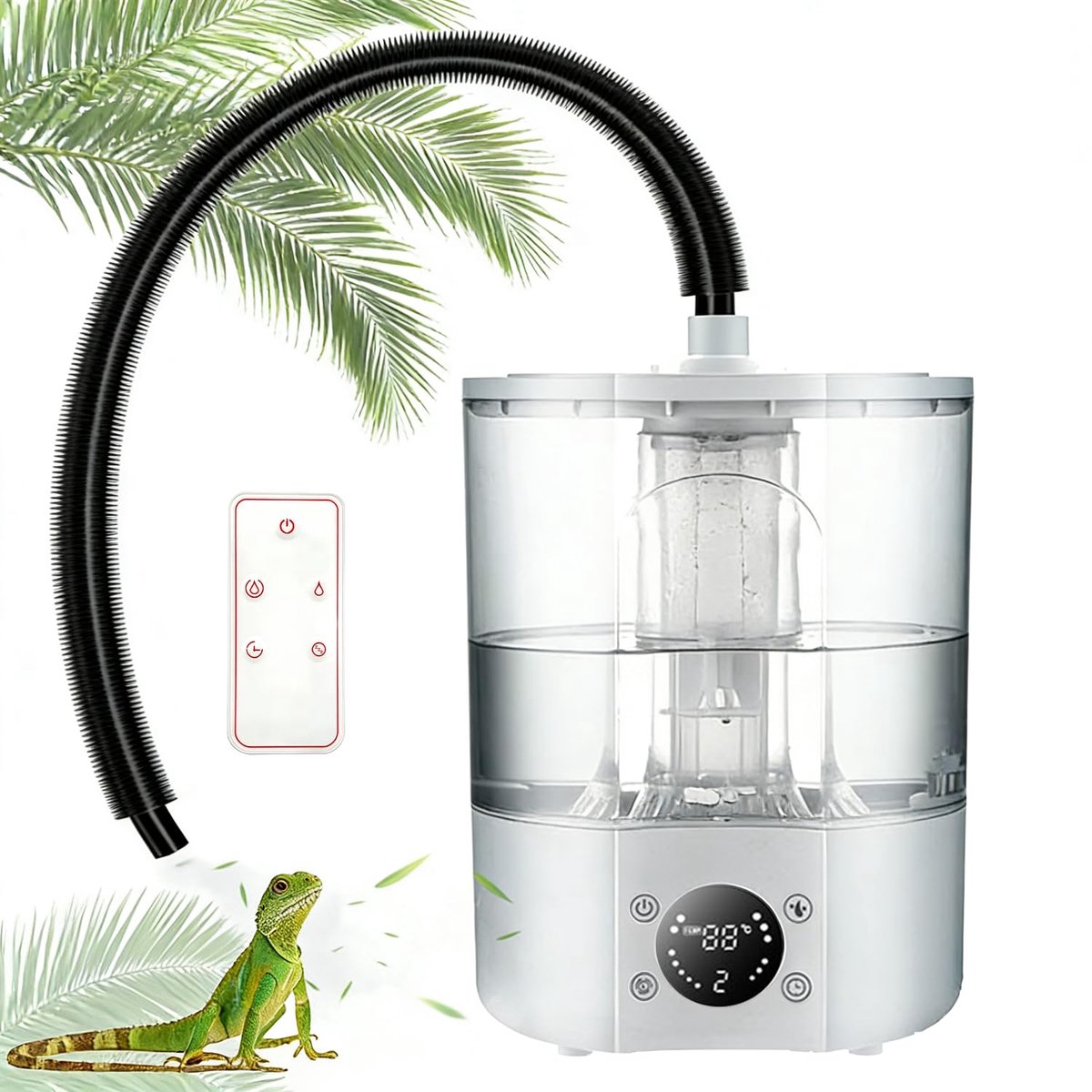 SnelShoppen - Luchtbevochtiger voor Reptielen, 4 Liter, Grote Tank, Ultrastille Nebulizer met Afstandsbediening, 2 Meter Slang en Droogloopbeveiliging