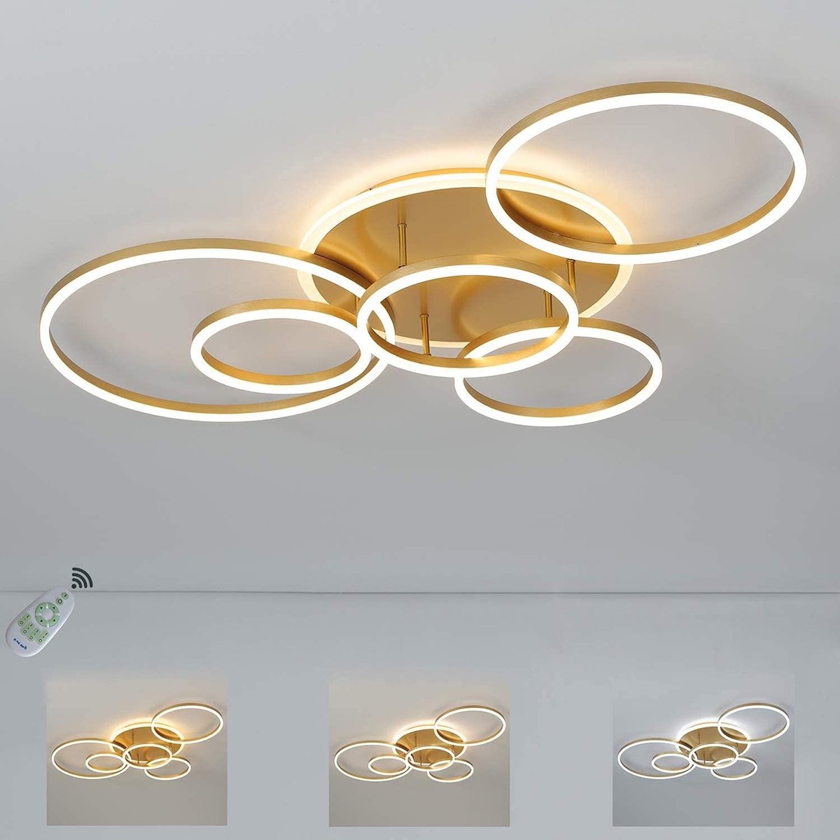 LED Plafondlamp - Goud - 115 cm - Dimbare Ringvormige Lamp met Afstandsbediening - Voor Woonkamer en Slaapkamer