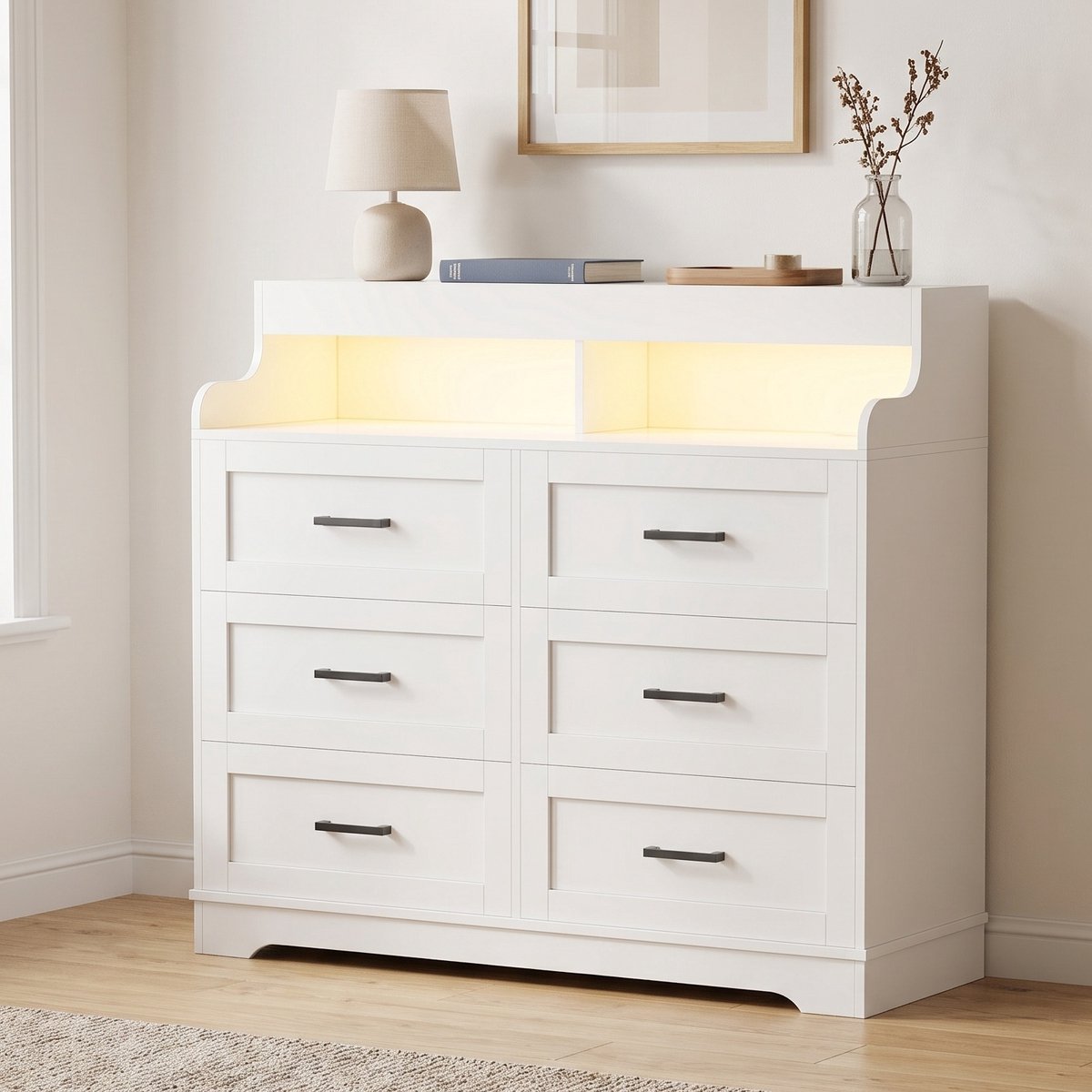 Ladekast 6 lades - Opbergkast 110x40x99 cm - met RGB LED & laadstation - Hout - Modern - Wit