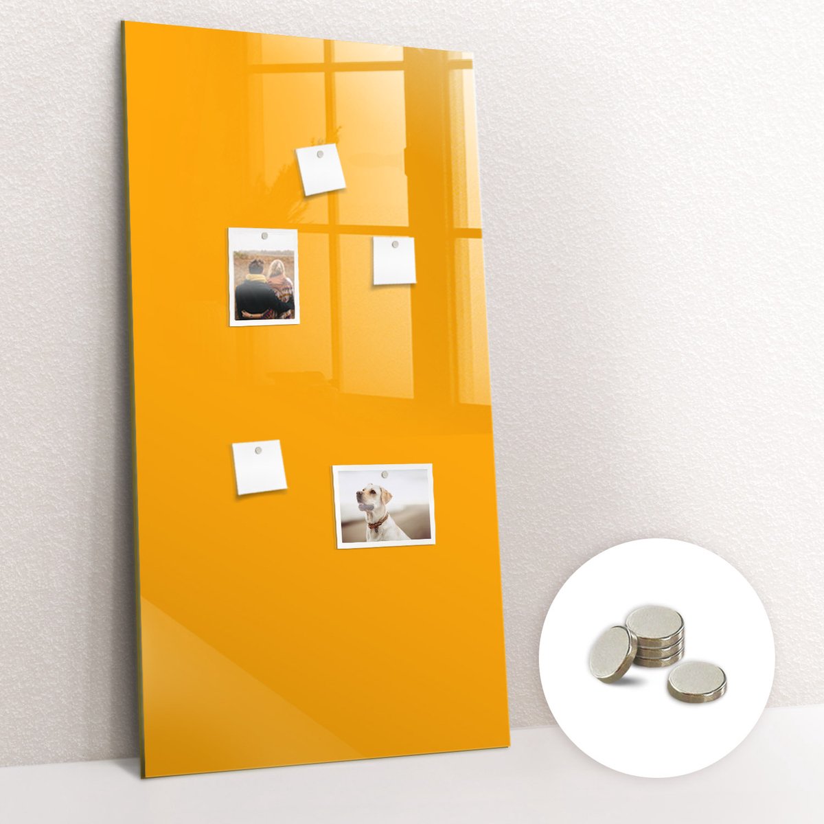 Tulup Glassboard - Goudgele kleur Magneetbord - 70 cm x 100 cm - Foto Magneetbord - Wanddecoratie Kantoor - Magnetisch Bord Kind Donkergeel - Inclusief Gratis Magneten - Memobord Glas - Memo Bord