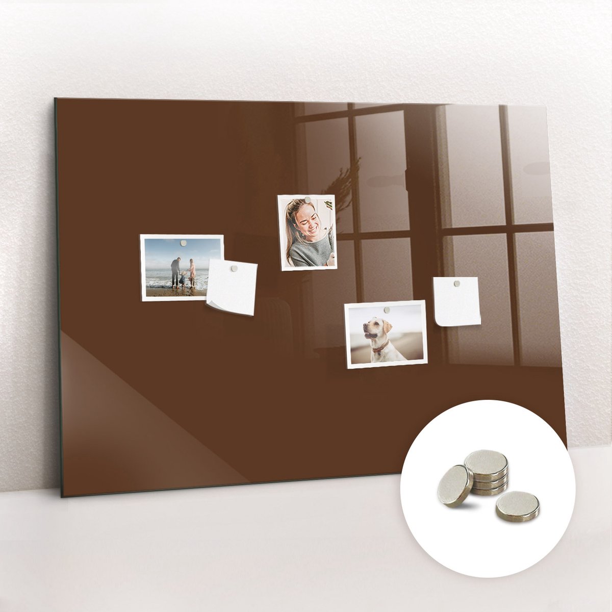 Tulup Glassboard - Bruine kleur Magneetbord - 100 cm x 70 cm - Magneetbord Design - Stylish Memo Board - Magnetisch Memobord Bruin - Gratis 5 Sterke Magneten - Magnetisch Bord Kind - Magneetbord Foto