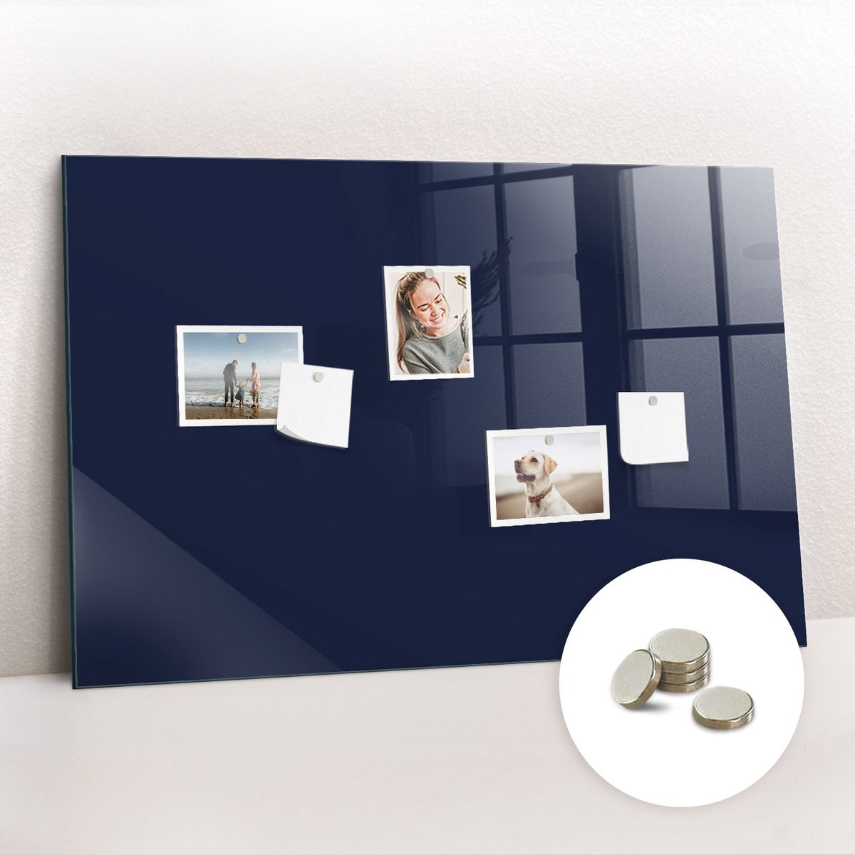 Tulup Glassboard - Kleur: donker marineblauw Magneetbord - 90 cm x 60 cm - Magneetbord Design - Stylish Memo Board - Magnetisch Memobord Donker marineblauw - Gratis 5 Sterke Magneten - Magnetisch Bord Kind - Magneetbord Foto