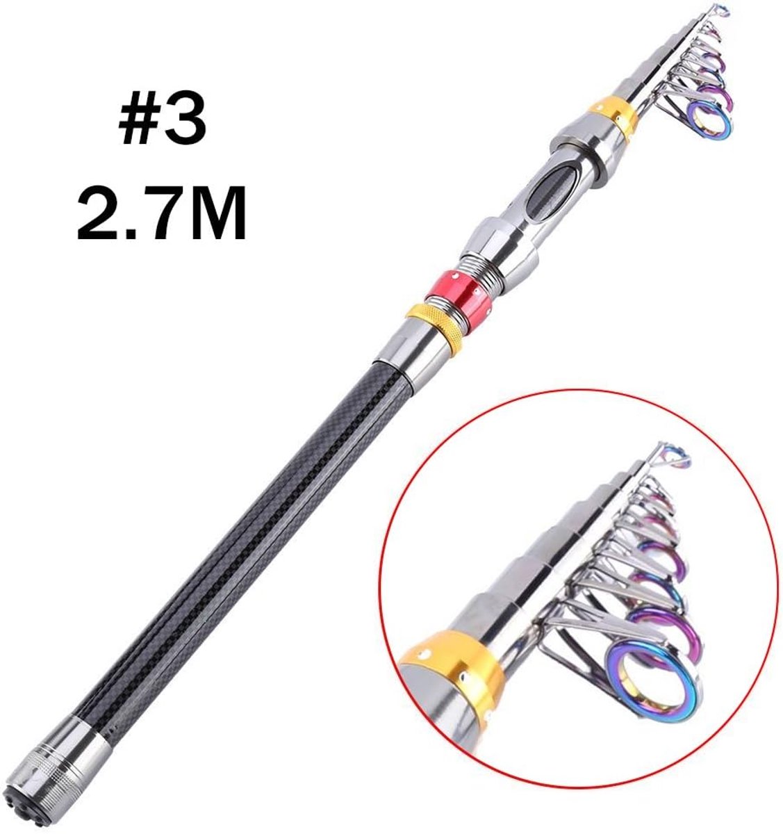 SnelShoppen - Telescopische Hengel, Draagbare Carbon Fiber, Uittrekbare Viskarperhengel voor Zoet en Zout Water, 2.7m, Zilver/Zwart, Perfect voor Camp