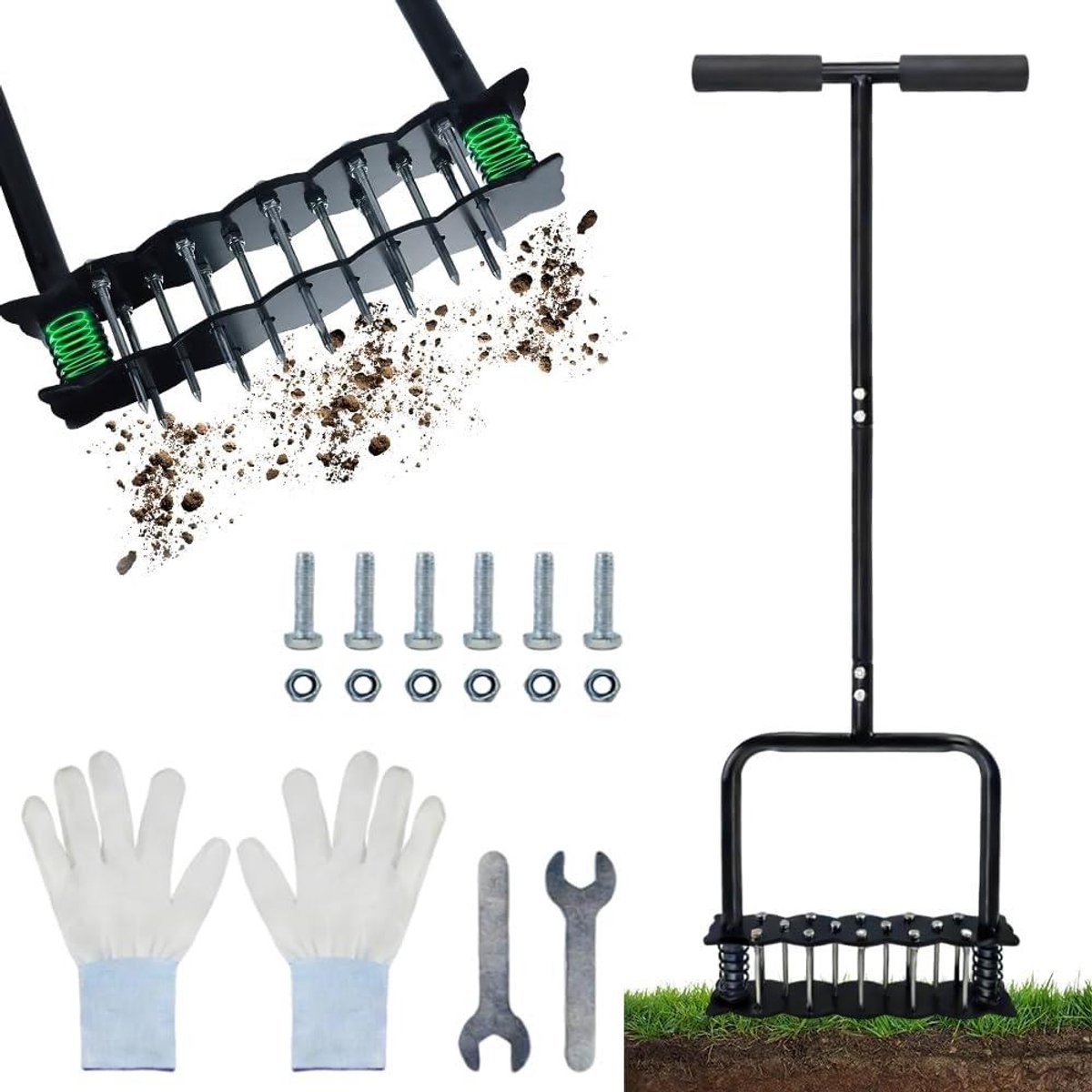 Handmatige Grondbeluchter - Tuinbeluchter - Gazononderhoud - Dubbele Veer - 27 x 10 x 96 cm - Zwart