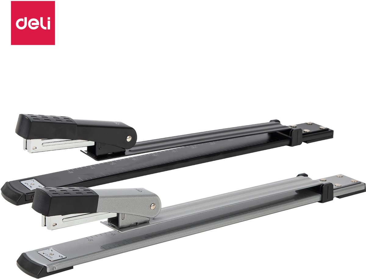 Deli Langarm Nietmachine – 25 Vel – Geschikt voor 24/6 & 26/6 Nietjes – Zwart/Zilver