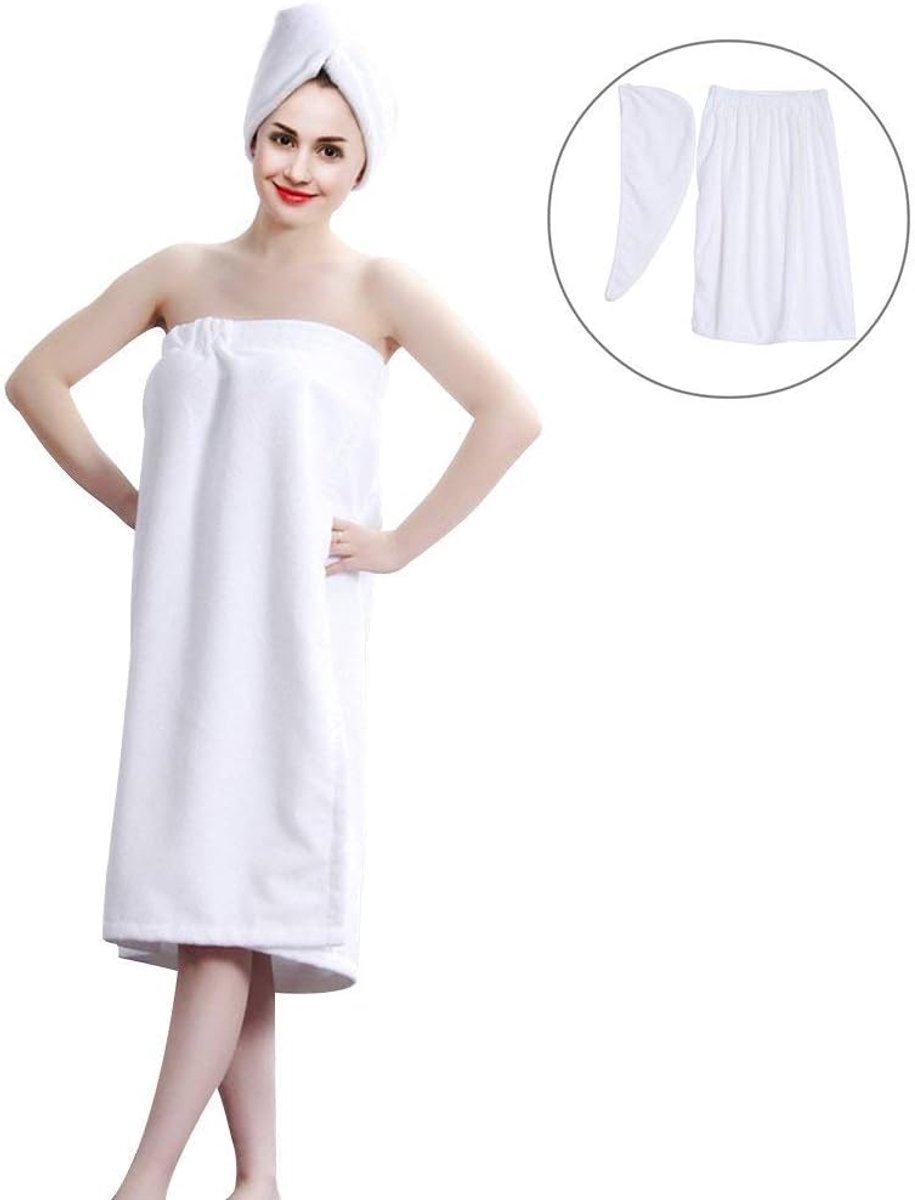 SnelShoppen - Zachte Badhanddoek Vrouwen, Sauna Kilt, Spa Haar Handdoek Wrap, Organisch Katoen, 150x90cm, Wit, Cuddly Soft Sarong voor Thuis, Zwembad,