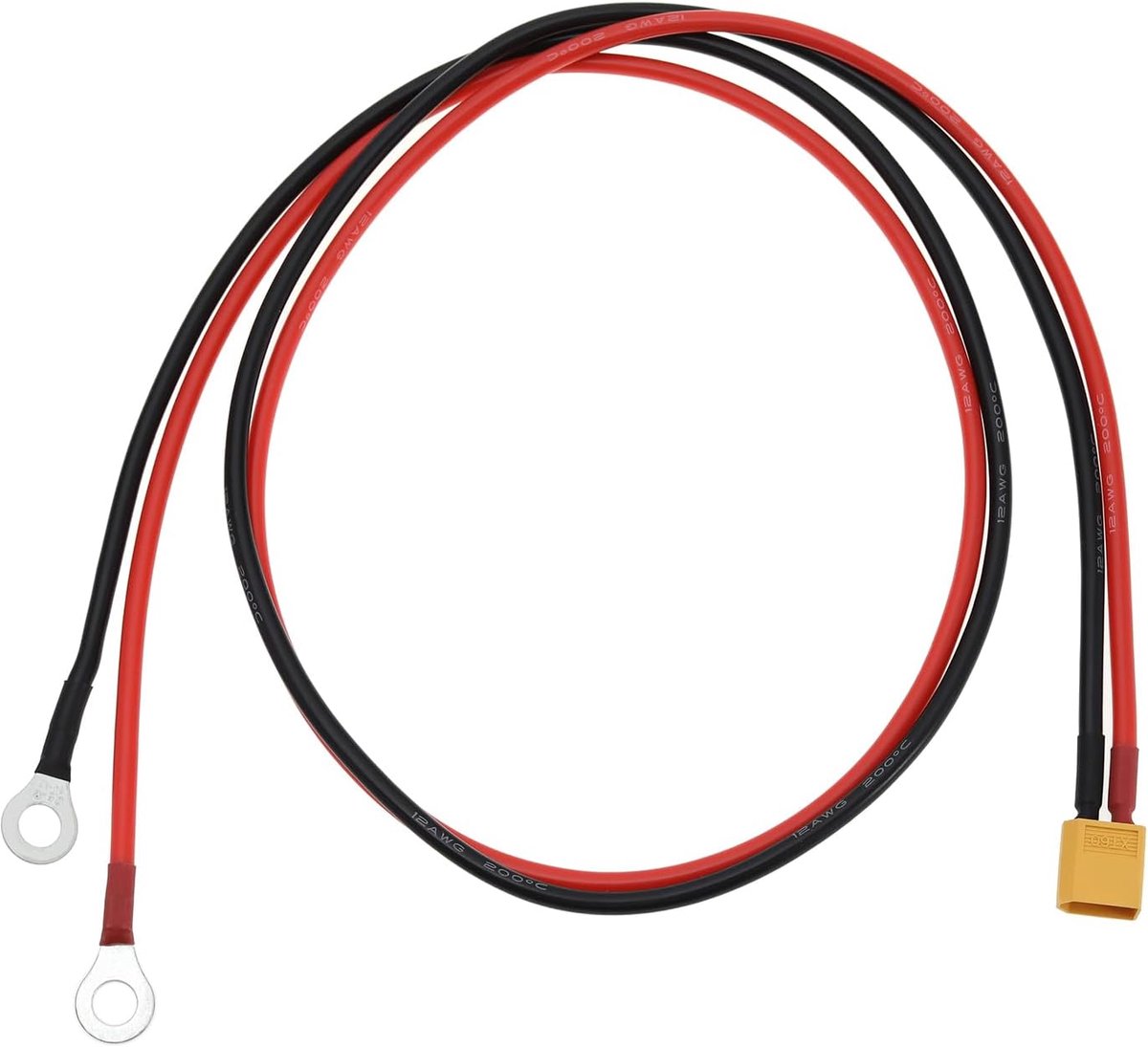 SnelShoppen - XT60 naar O-ring Terminal Kabel 1m - XT60 Male naar O-ring Male Kabel 12AWG voor RC Vliegtuig, Speelgoedauto, FPV Drone - Zwart/Rood