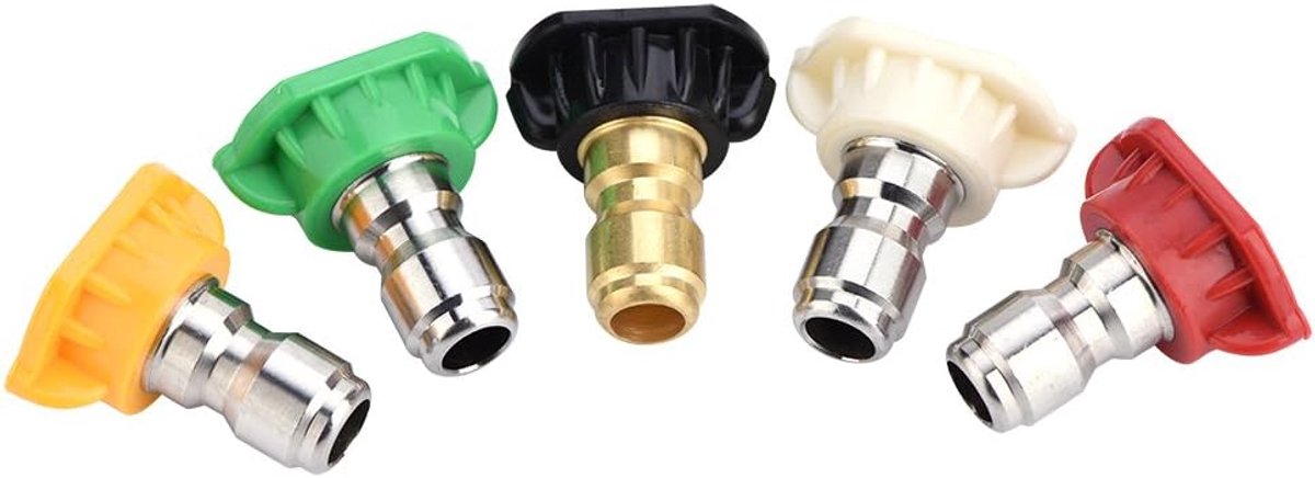 SnelShoppen - 5-delige Nieuwe Hogedrukspuit Nozzle Set, Hogedrukspuit Tips met Verschillende Hoek voor Snelle Aansluiting, Ideaal voor Tuin, Auto, Hui