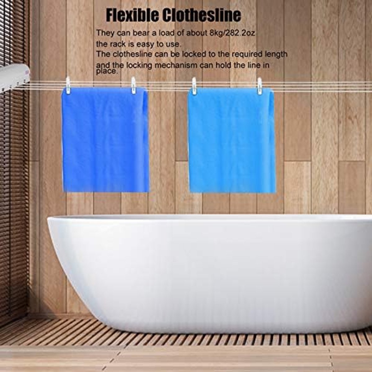 SnelShoppen - Uittrekbare Waslijn voor Binnen en Buiten, 4 Draad Retractable Kledinglijn, Ruimtebesparend voor Badkamer, Balkon, Terras