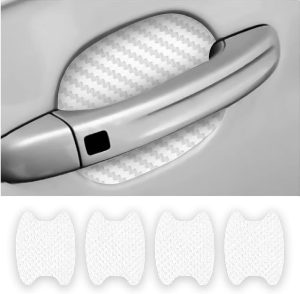 4 stuks autostickers, universele beschermfolie van koolstofvezel, krasbestendig, voor deurgrepen, autodeur, geschikt voor de meeste deurgrepen (zilver)