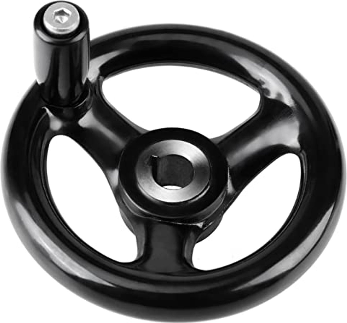 SnelShoppen - Zwarte Ronde 3 Spaak Handwiel, Handwiel met Draaiende Handgreep voor Draaibank Freesmachine, Diameter Ronde Stalen Handwiel 12 * 100mm
