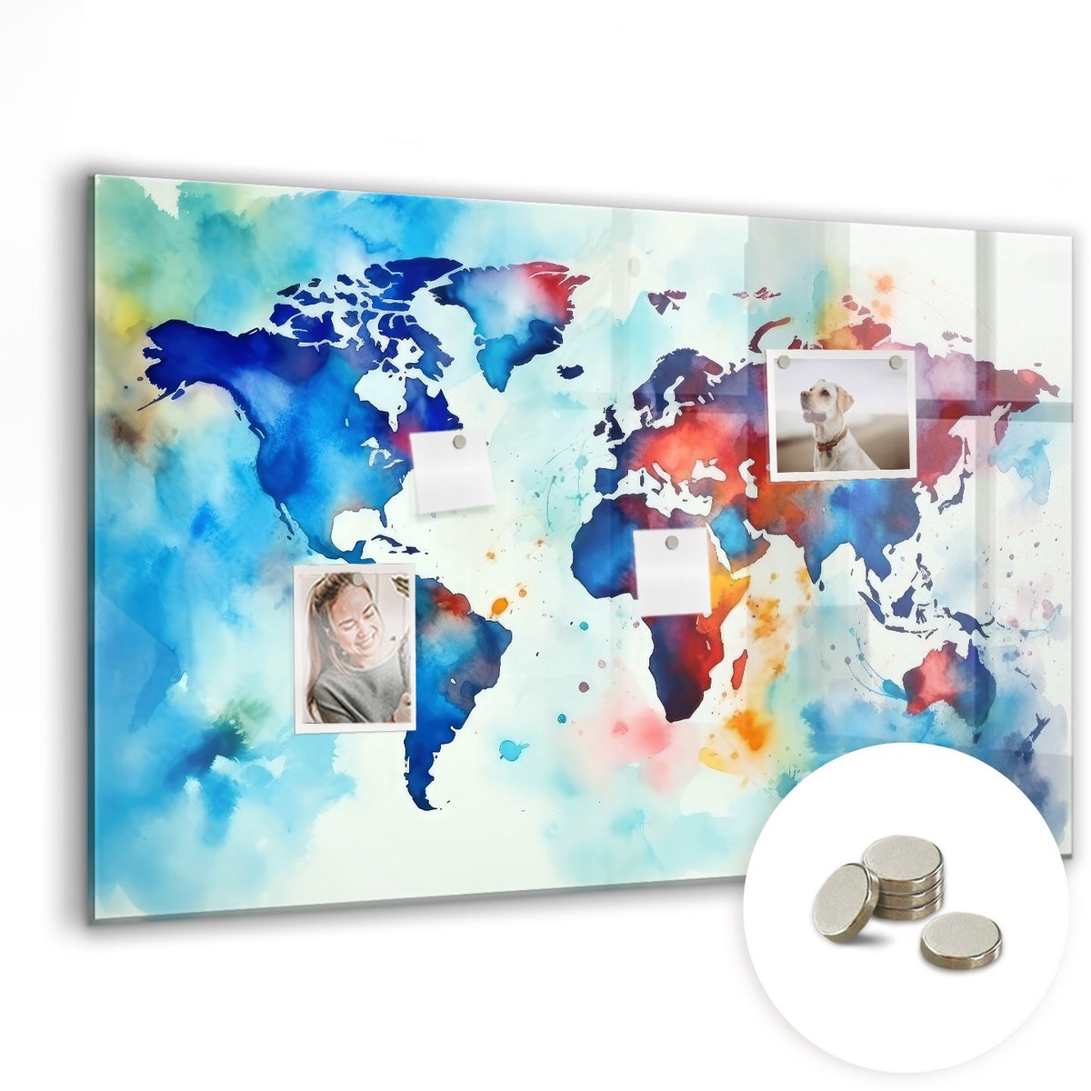 Coloray Glazen Magneetbord - Magnetisch Bord Aquarelkaart - 90x60 cm - Veelkleurig Magneetbord - Magnetic Board - Magneetbord Design