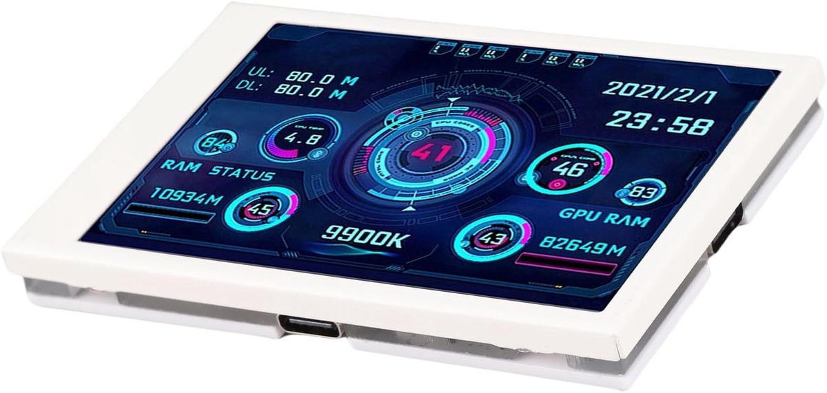 SnelShoppen - 3.5 Inch IPS USB Mini Scherm - Draagbaar Computer Temperatuur Monitor - PC CPU Gegevensmonitor - 320 x 480 Resolutie - Wit - Oogbescherm