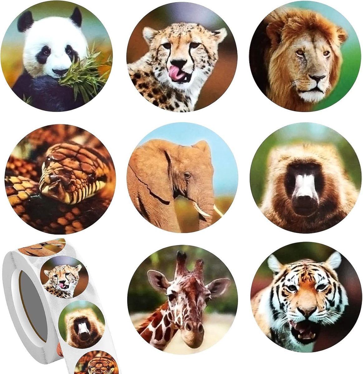 500 Dieren Stickers voor Kinderen van 2-6 Jaar, 1 Inch Ronde Jungle Dieren Stickers voor Educatie, Beloningen en Creatieve Activiteiten