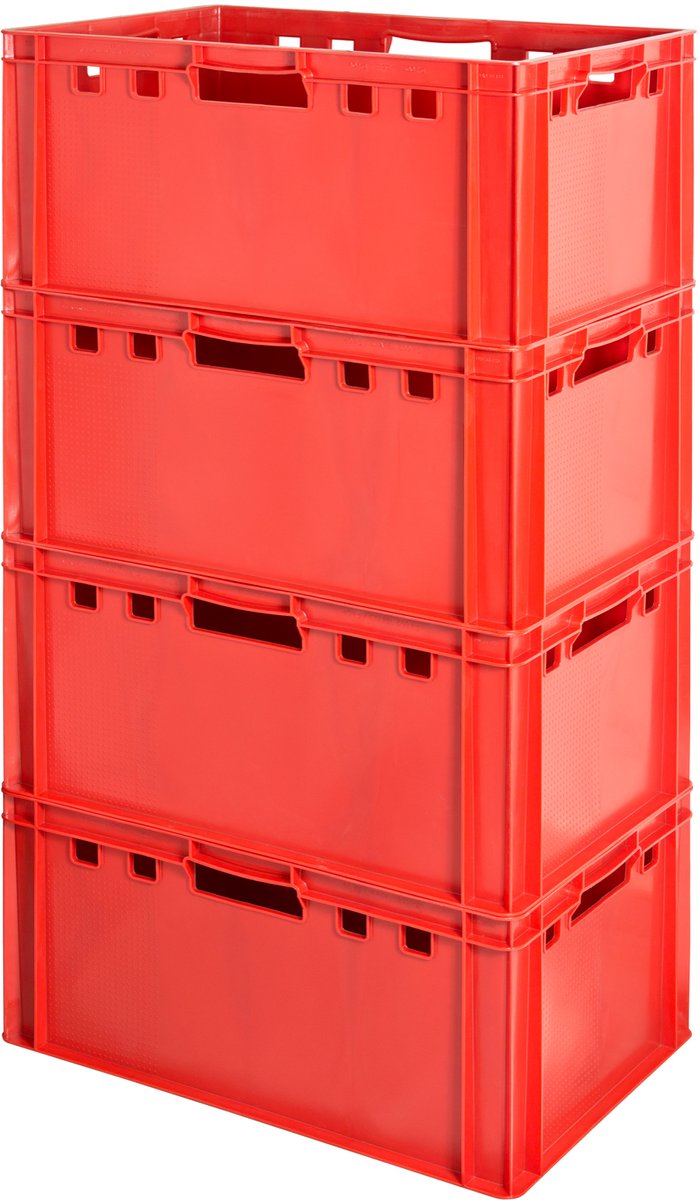 4 E3 Vleeskrat, Rood, Eurobox, Voedselveilig, Slagerskrat, Opbergdoos, Plastic Bak, Stapelbaar, 60 x 40 cm, Kingpower