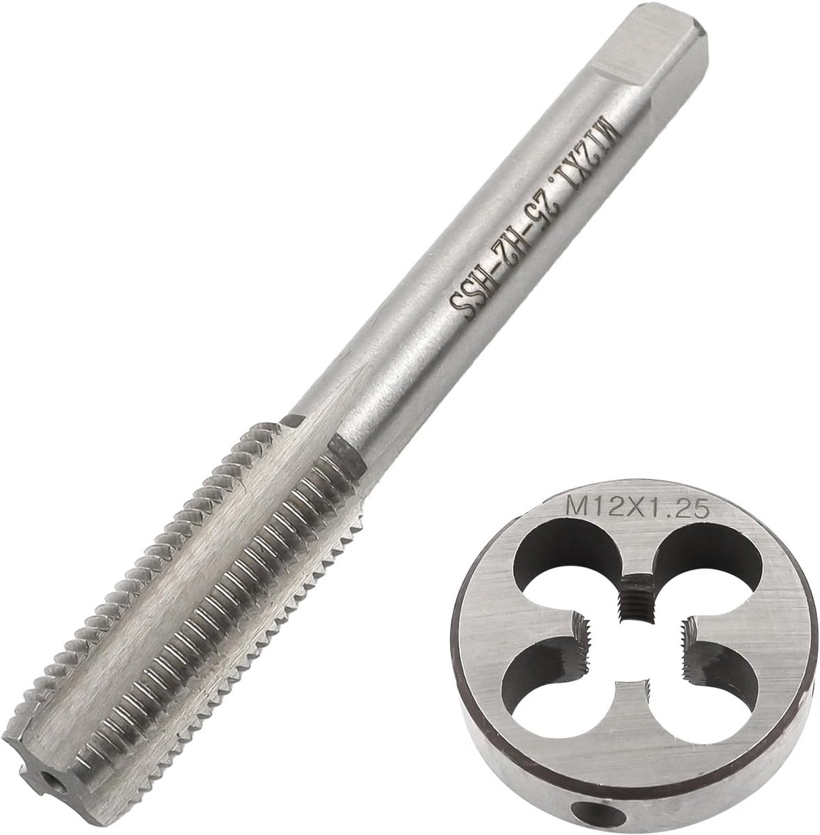 Set van 2 Draad- en Draadknipper Gereedschappen, M12 x 1.25 Draadknipper voor Draadreparatie, HSS Draadstangen en Precisie Draadbewerking