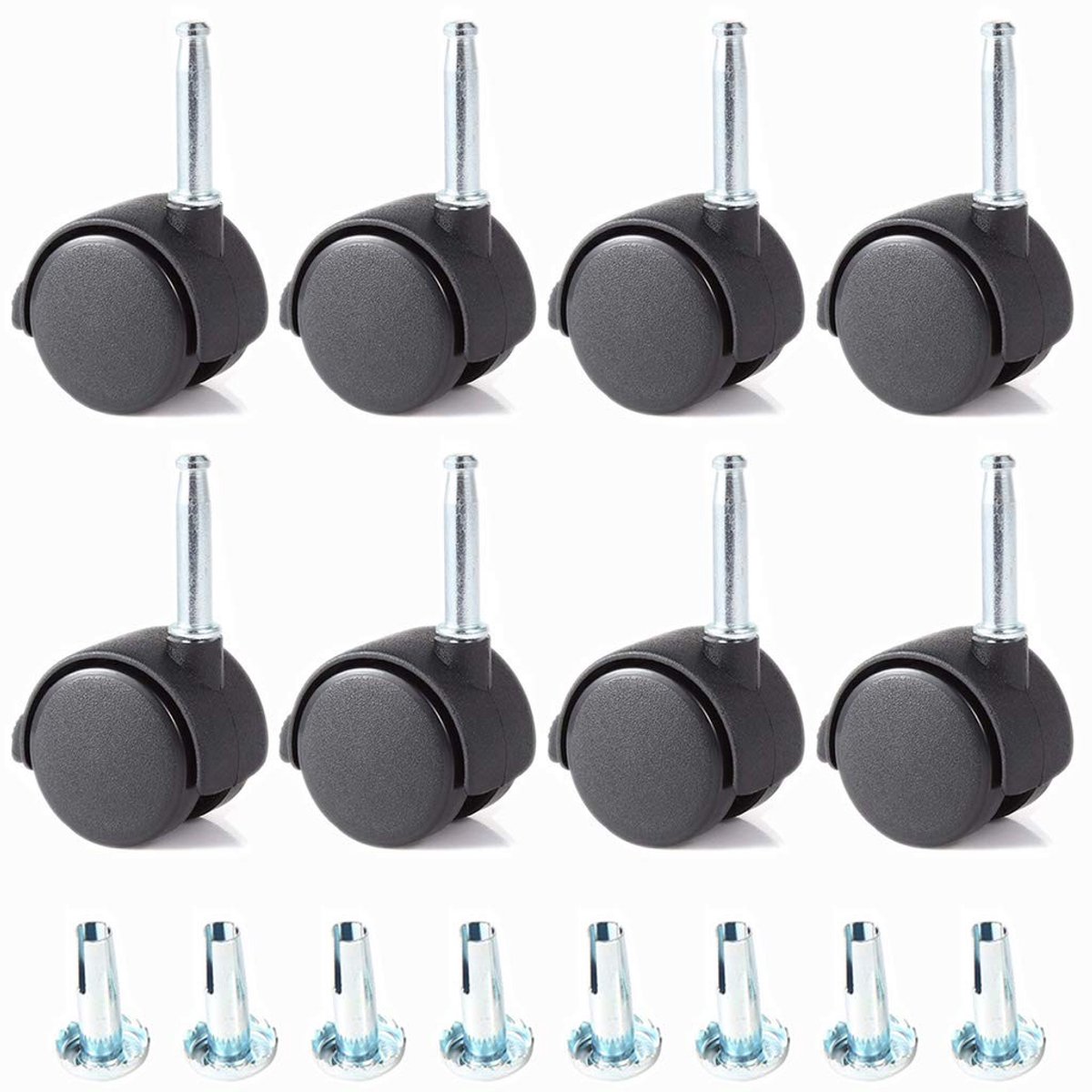 8 Stuks Zwenkwielen 40mm met Rem, Nylon Rollen voor Kantoorstoelen, Bedden en Bankstellen, Draagvermogen 25kg per Wiel