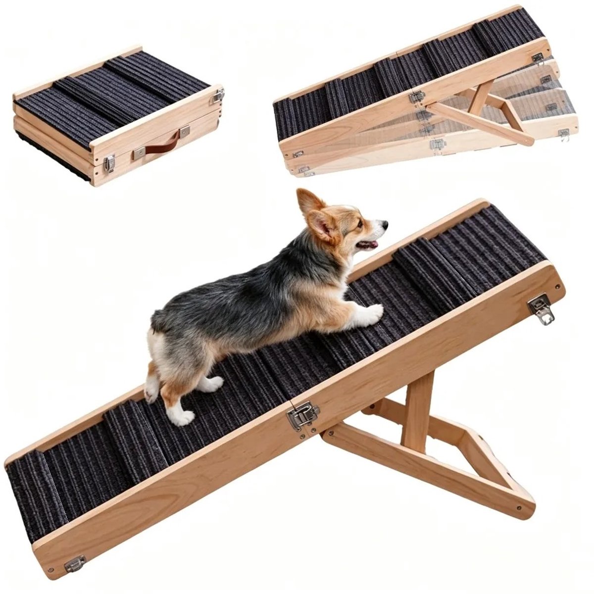 VIEMAE Hondentrap - Hondenloopplank - Hondenhelling - Opvouwbaar - Verstelbaar - Draagvermogen 20kg - 100x43cm - Kleine huisdieren