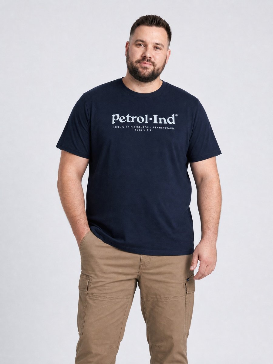 Petrol Industries - Heren Plus Size T-shirt met print gibson - Blauw - Maat 4XL