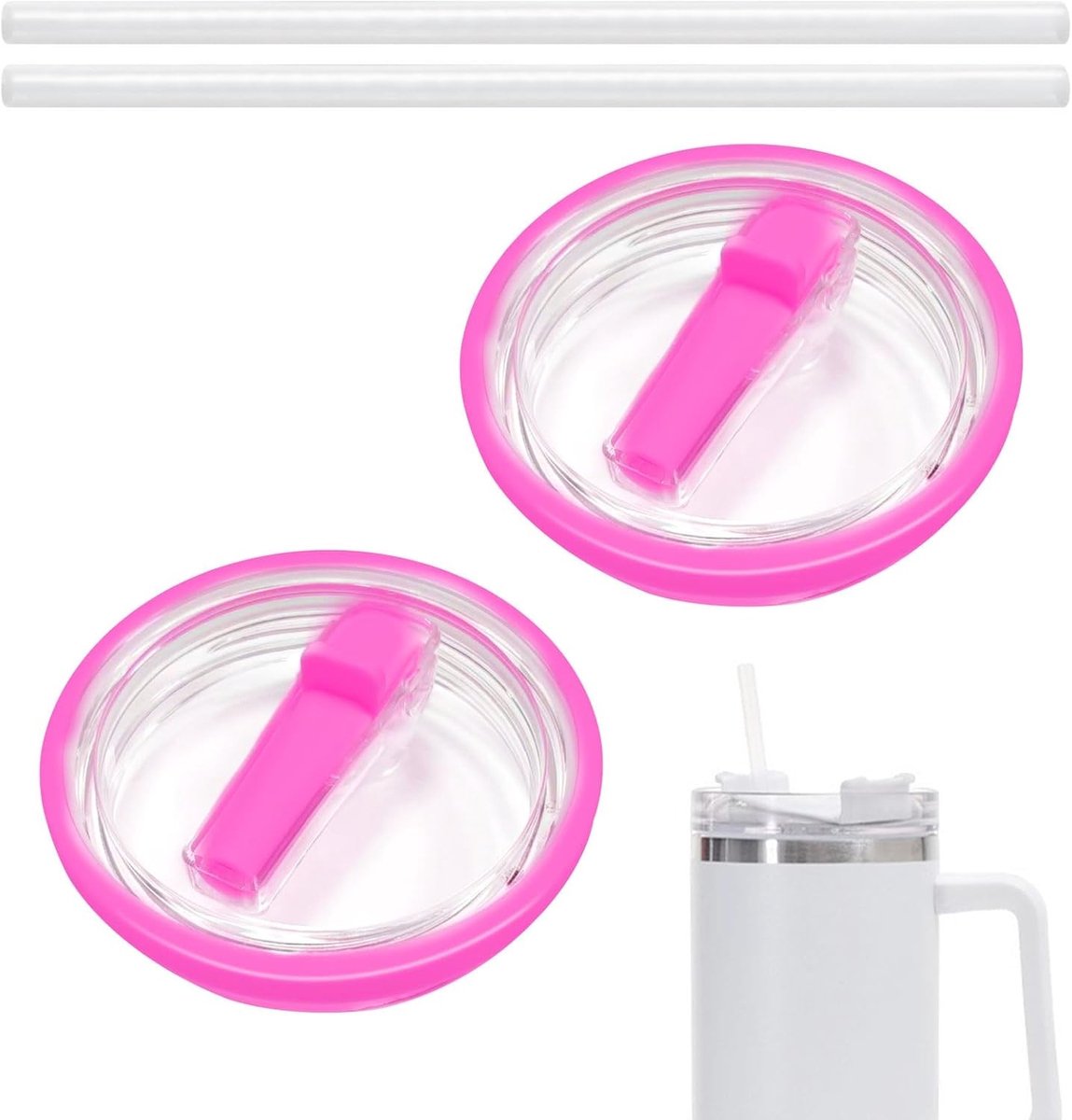 Vervangend deksel voor 1120 ml beker met flip strap, herbruikbaar en lekvrij, set van 2 (roze)